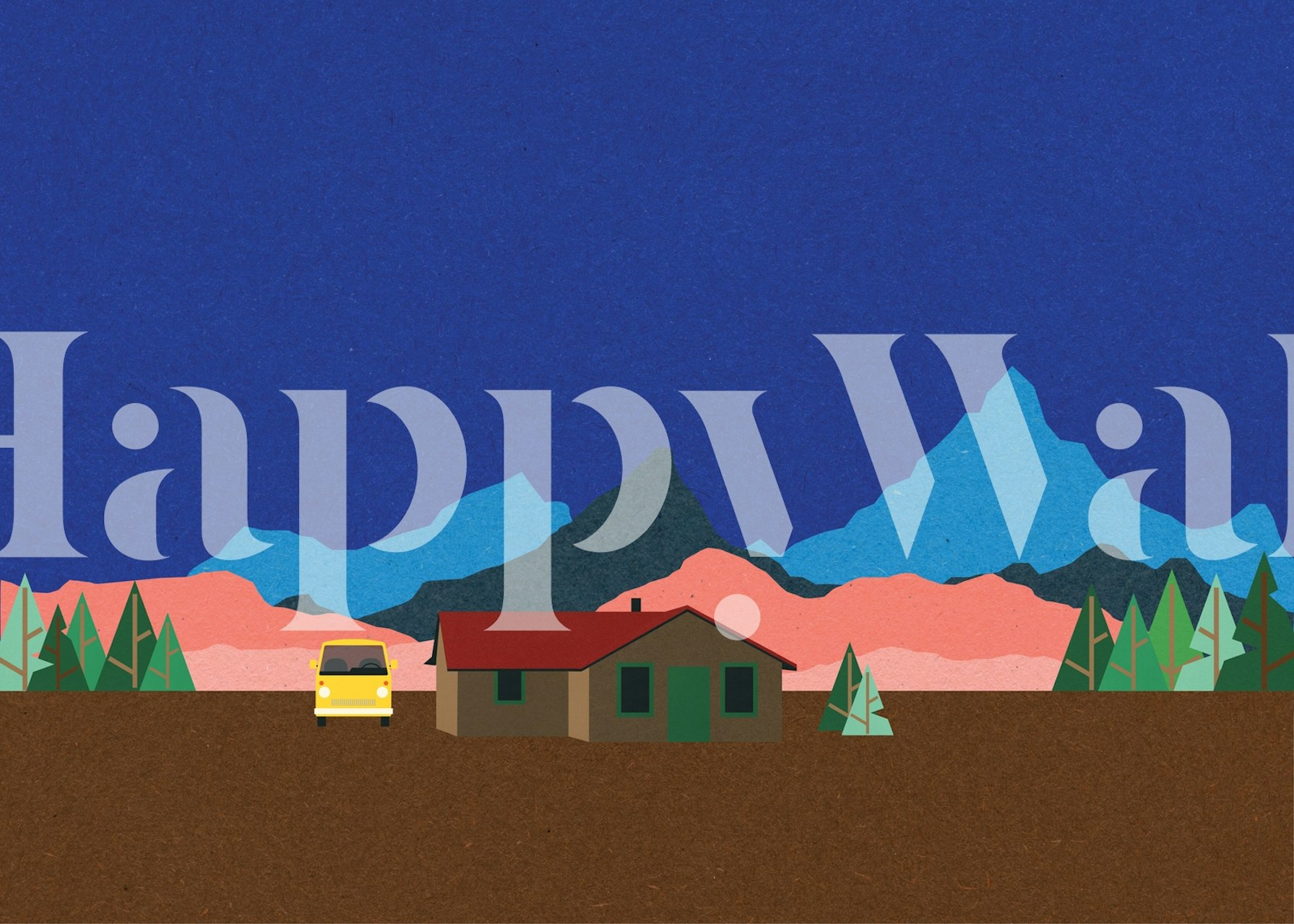 Cartoon depiction of Sierra Nevada Mountains, blue and pink, simple style wallpaper