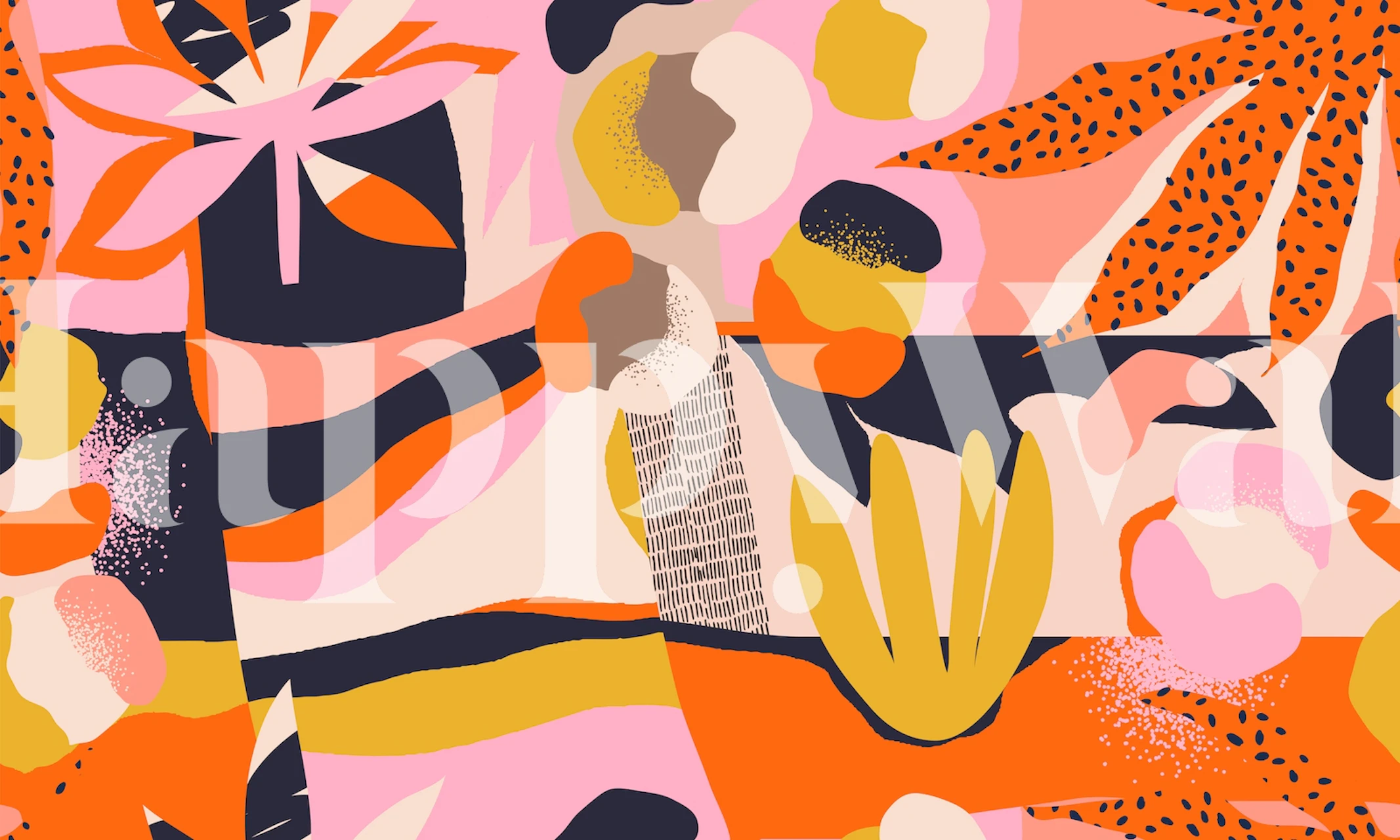 Colorful tropical leaves and flowers design wallpaper