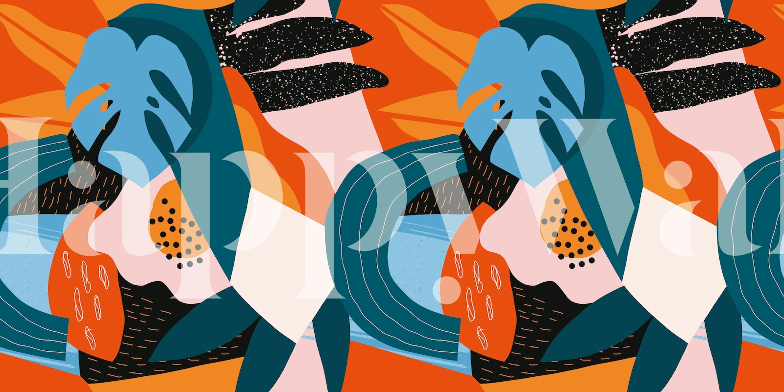 Colorful abstract geometric shapes in teal, orange and black wallpaper