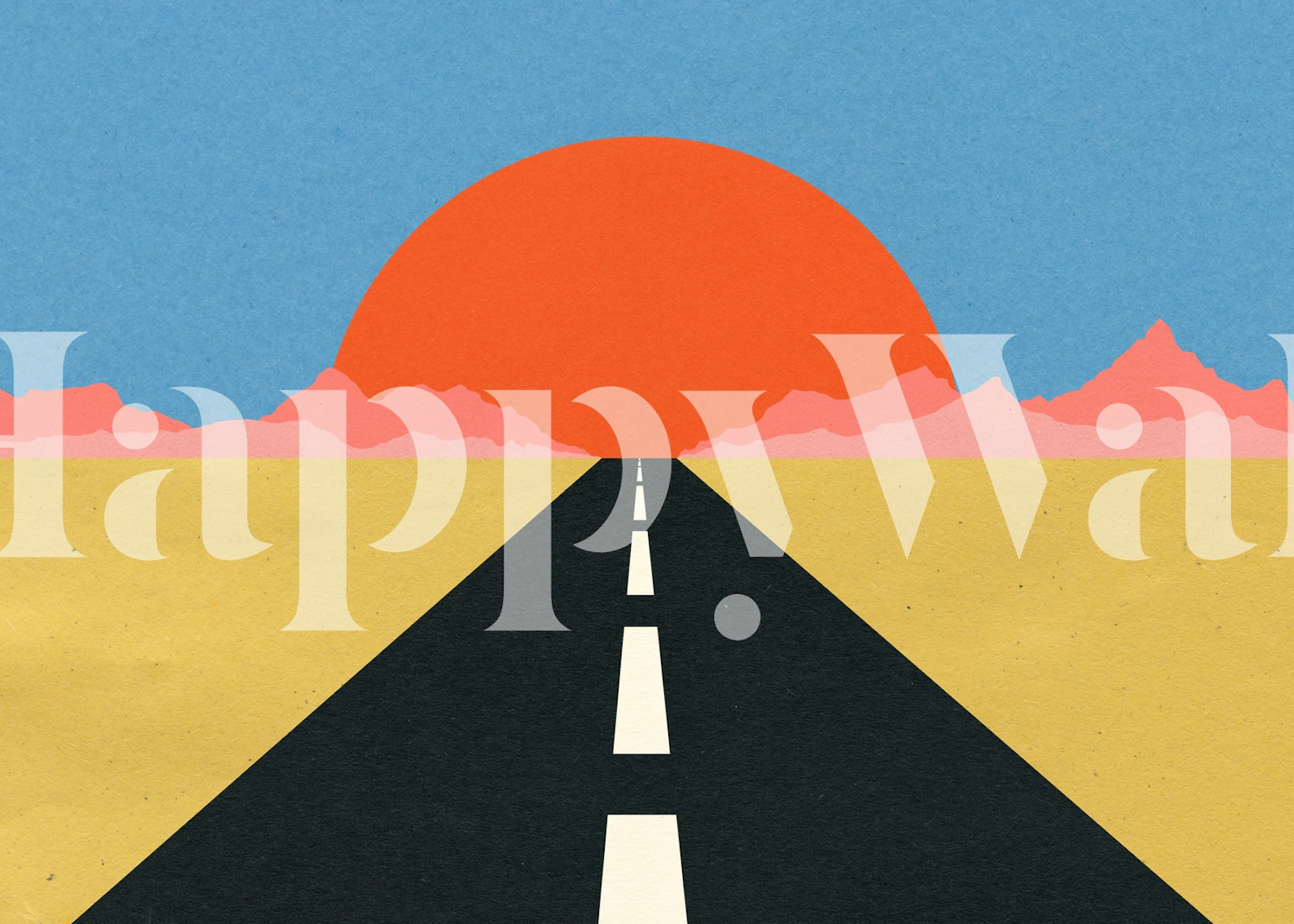 Fotomural camino abstracto que conduce al atardecer con montañas