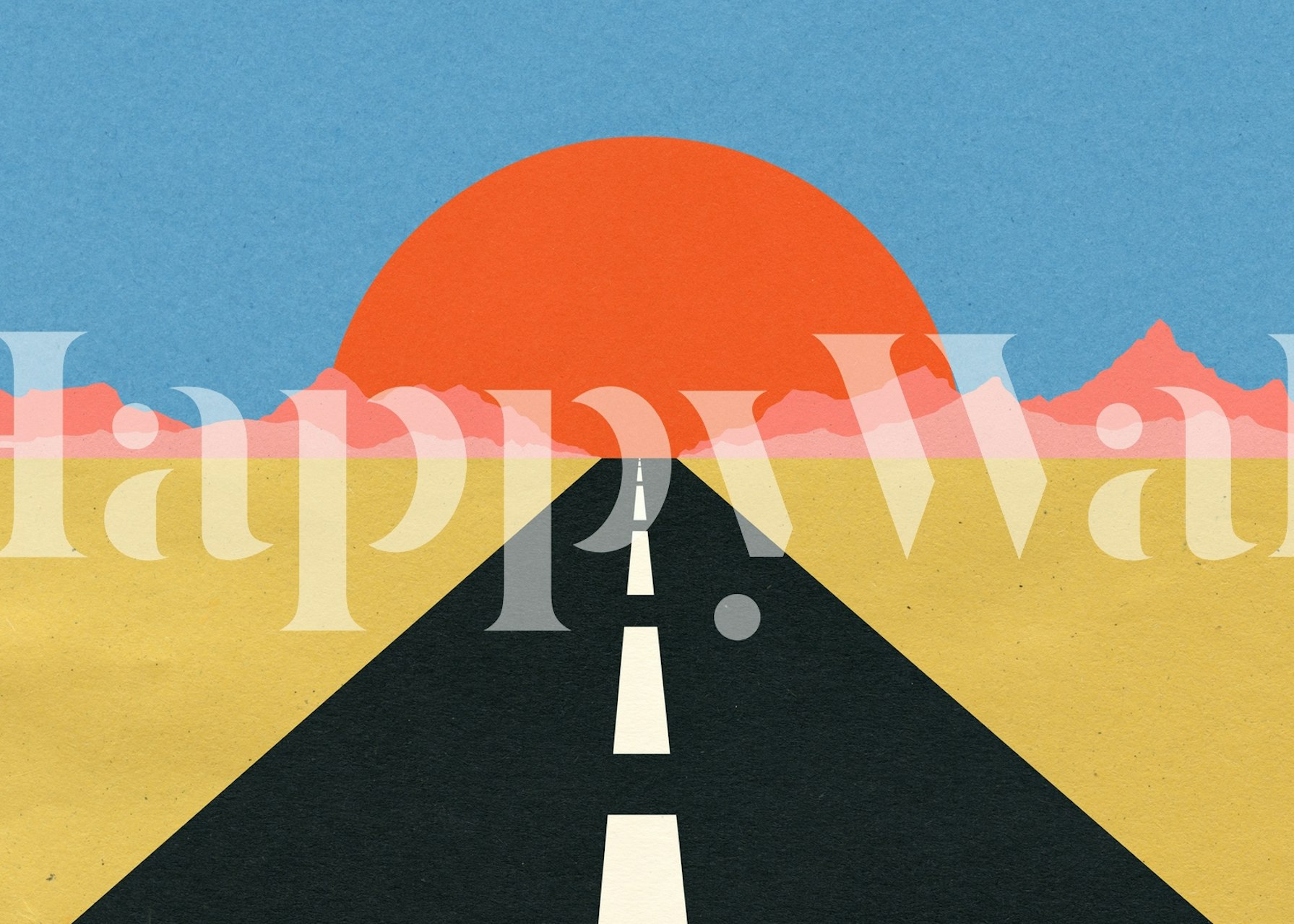 Fotomural vinílico de parede Estrada abstrata que leva ao pôr do sol com montanhas