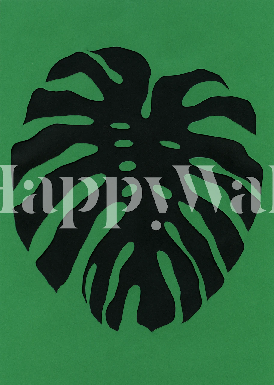 Svart Monstera löv siluett på en livfull grön fondtapet