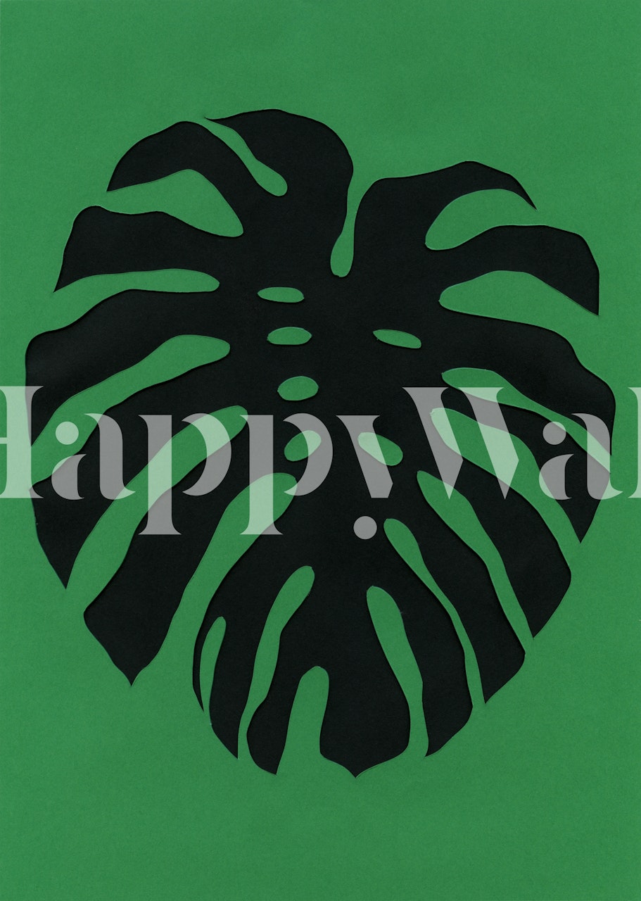 Svart Monstera löv siluett på en livfull grön fondtapet