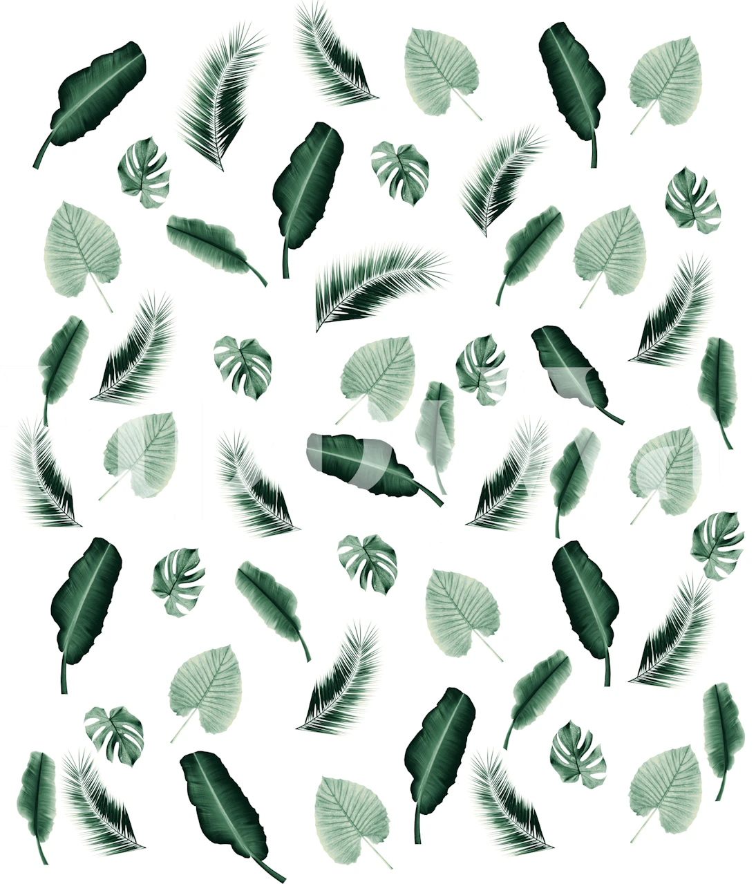 Tropical green leaves scattered pattern wallpaper