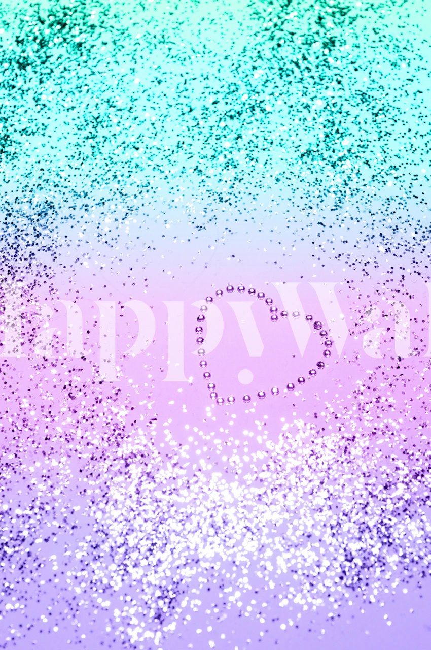 Mystisk enhörningsinspirerad tapet med ett hjärta gjort av stjärnor i en gradient av turkos till lila.