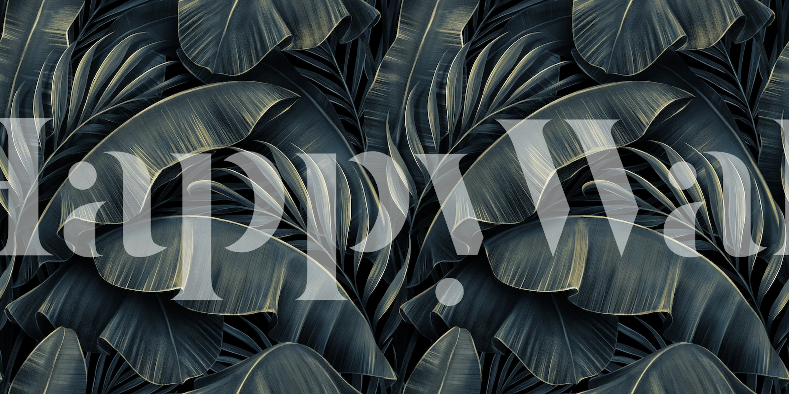 Fotomural vinílico de parede de plantas tropicais escuras com exuberantes tons de verde e azul