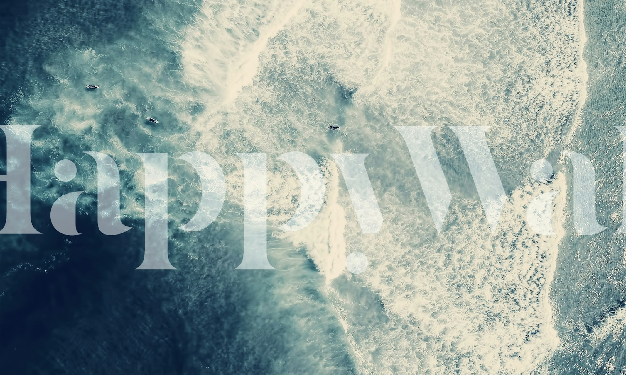 Ocean waves with surfers in blue and white wallpaper