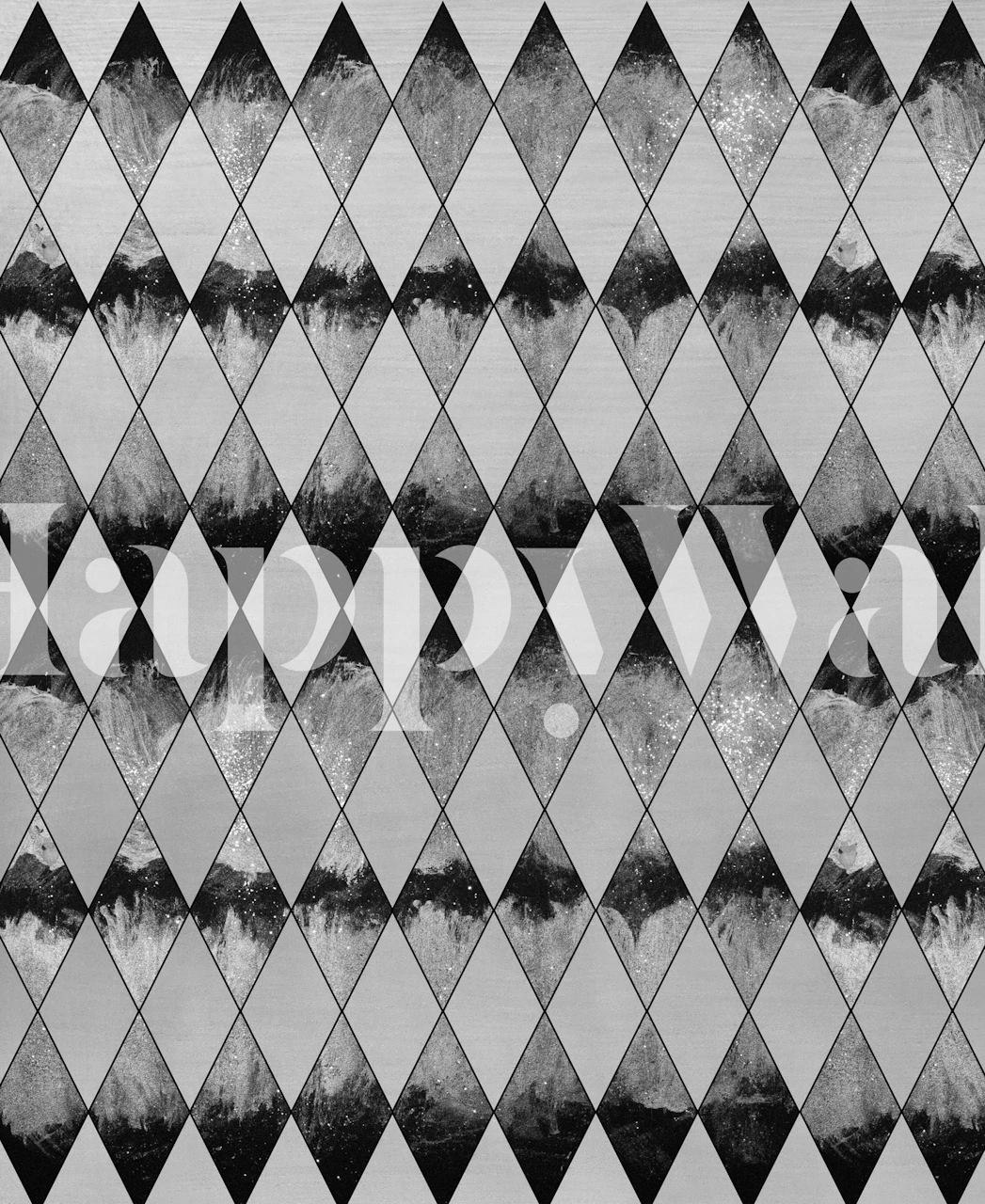 Geometric diamond patterned wallpaper in a room