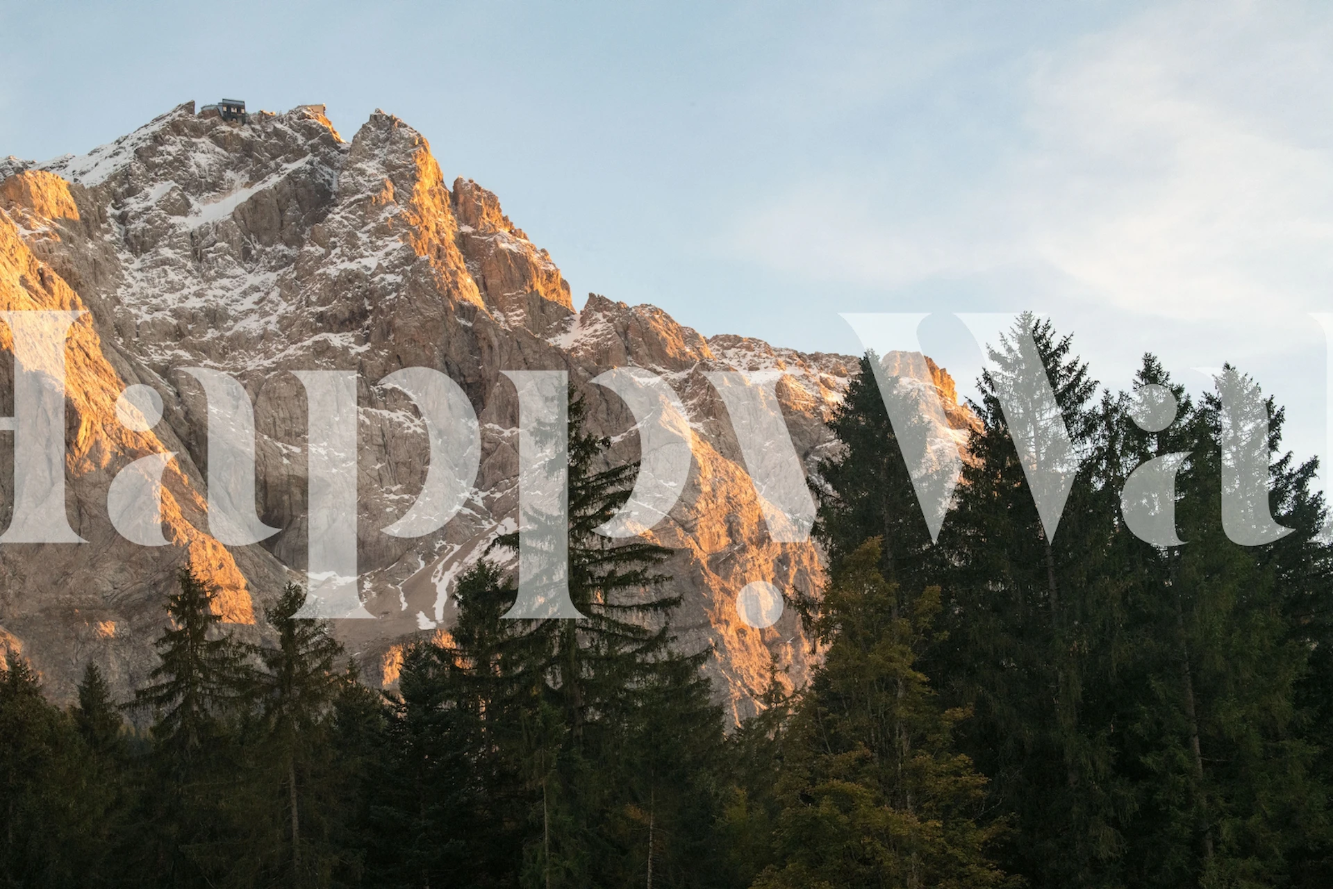 Mountain Sunset Bliss mural showcasing glowing peaks and evergreen trees