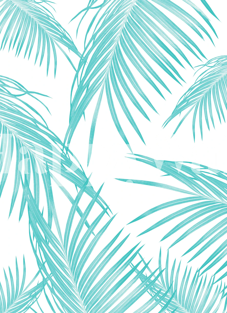 Soft turquoise palm leaves pattern wall mural