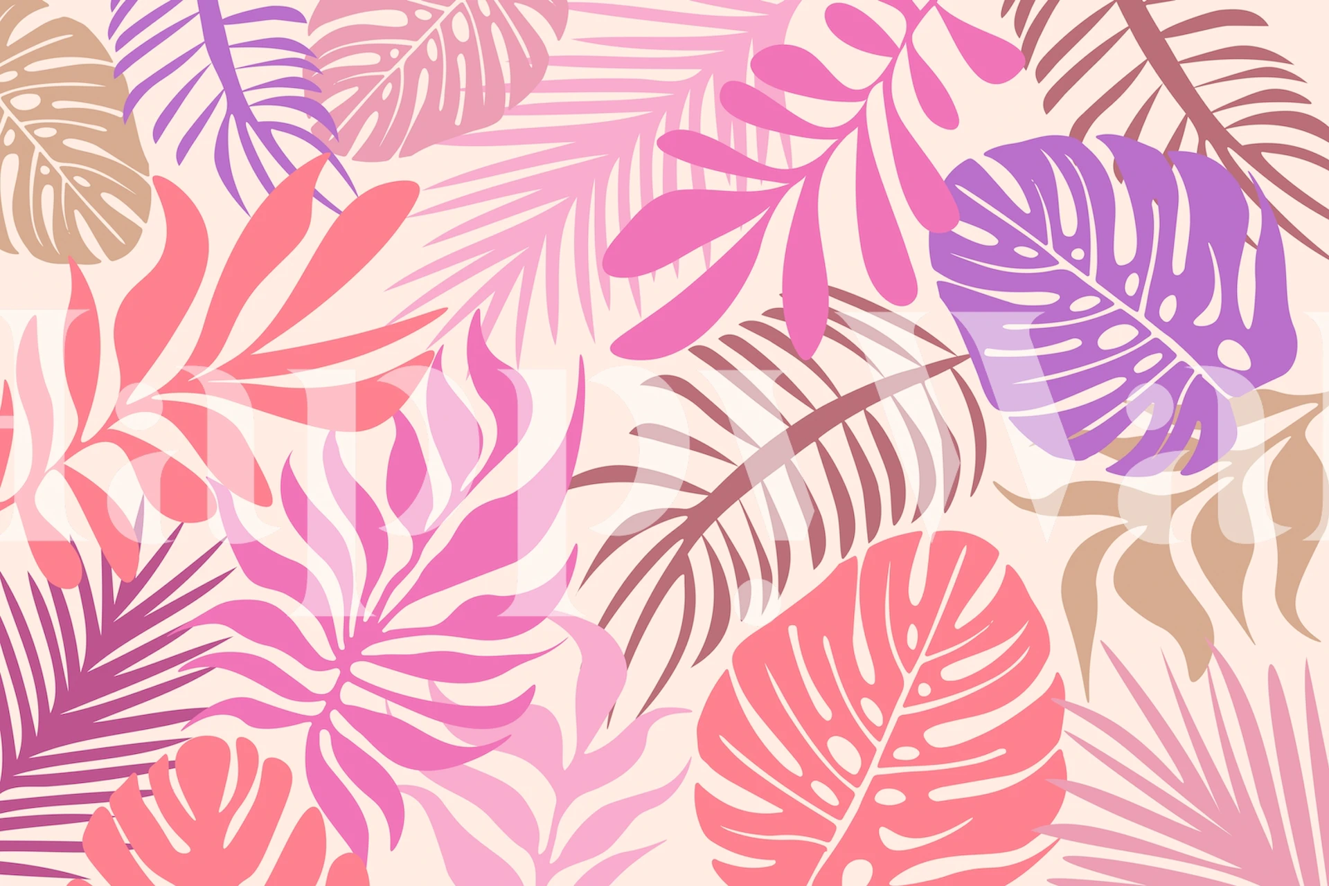 Pastel Tropical Leaves behang in een kamer