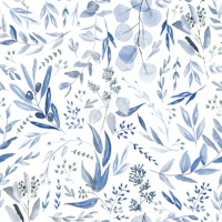 Eucalyptus Leaves Botanical Pattern Blue - L tapeet