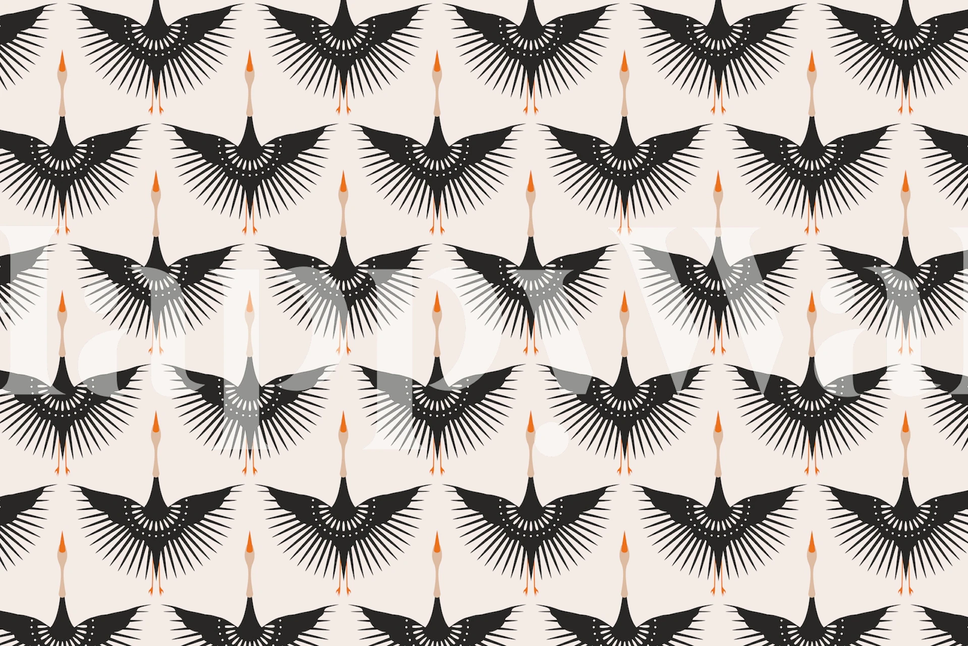 Art Deco Flying Cranes black and white wallpaper design