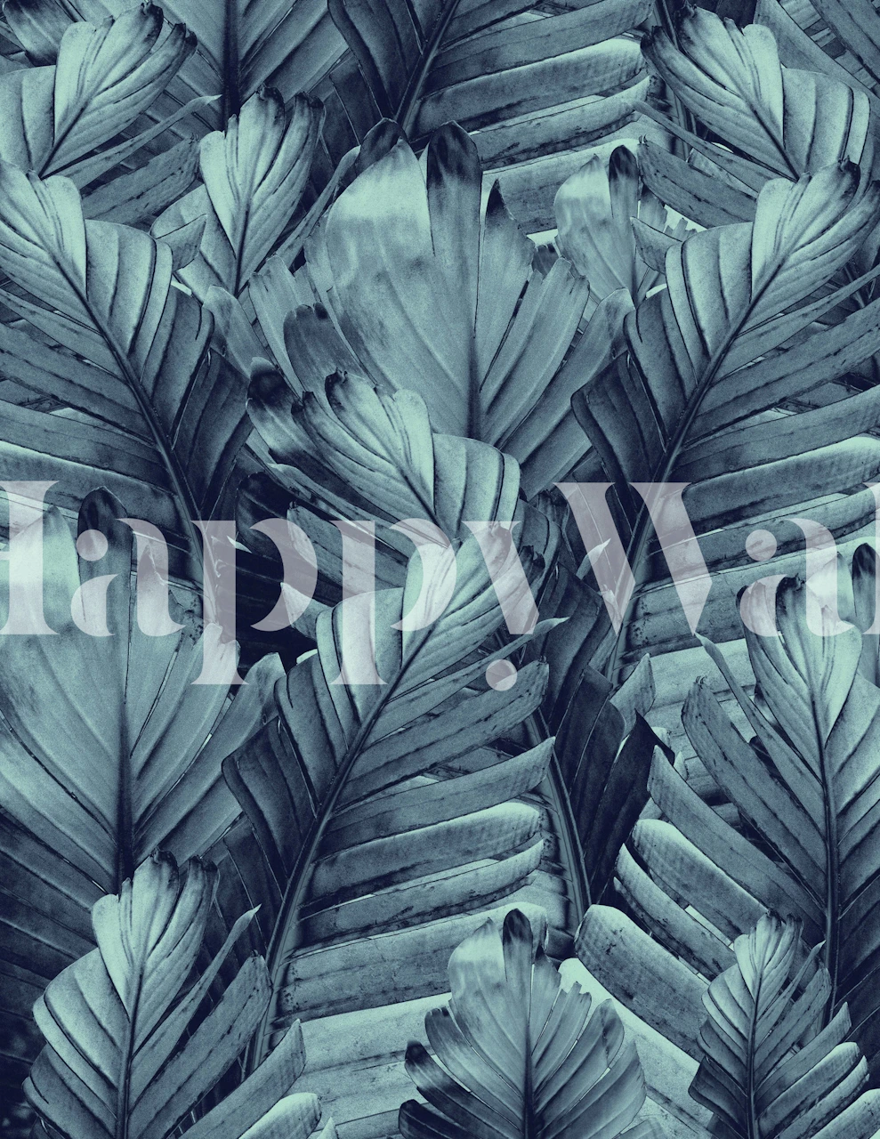 Navy Blue Banana Leaves wallpaper in a room