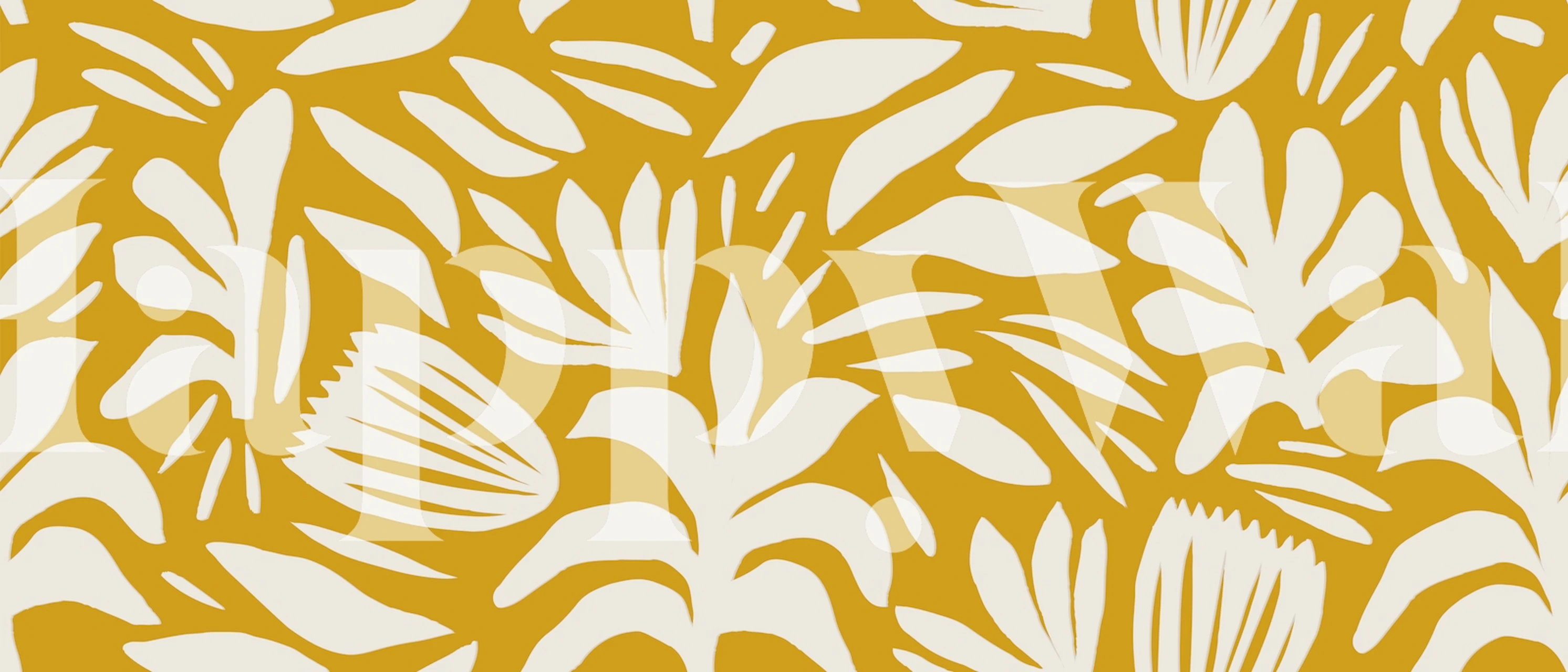 Geometrisch bohemian behang met gele en witte vormen en bladeren