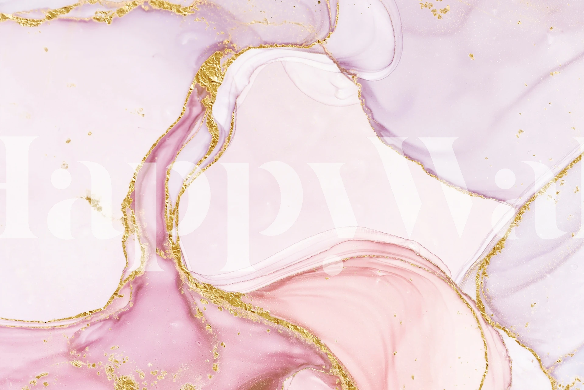 Alcohol Ink Rosa marmor veggmaleri med rosa og hvite virvler og gullaksenter