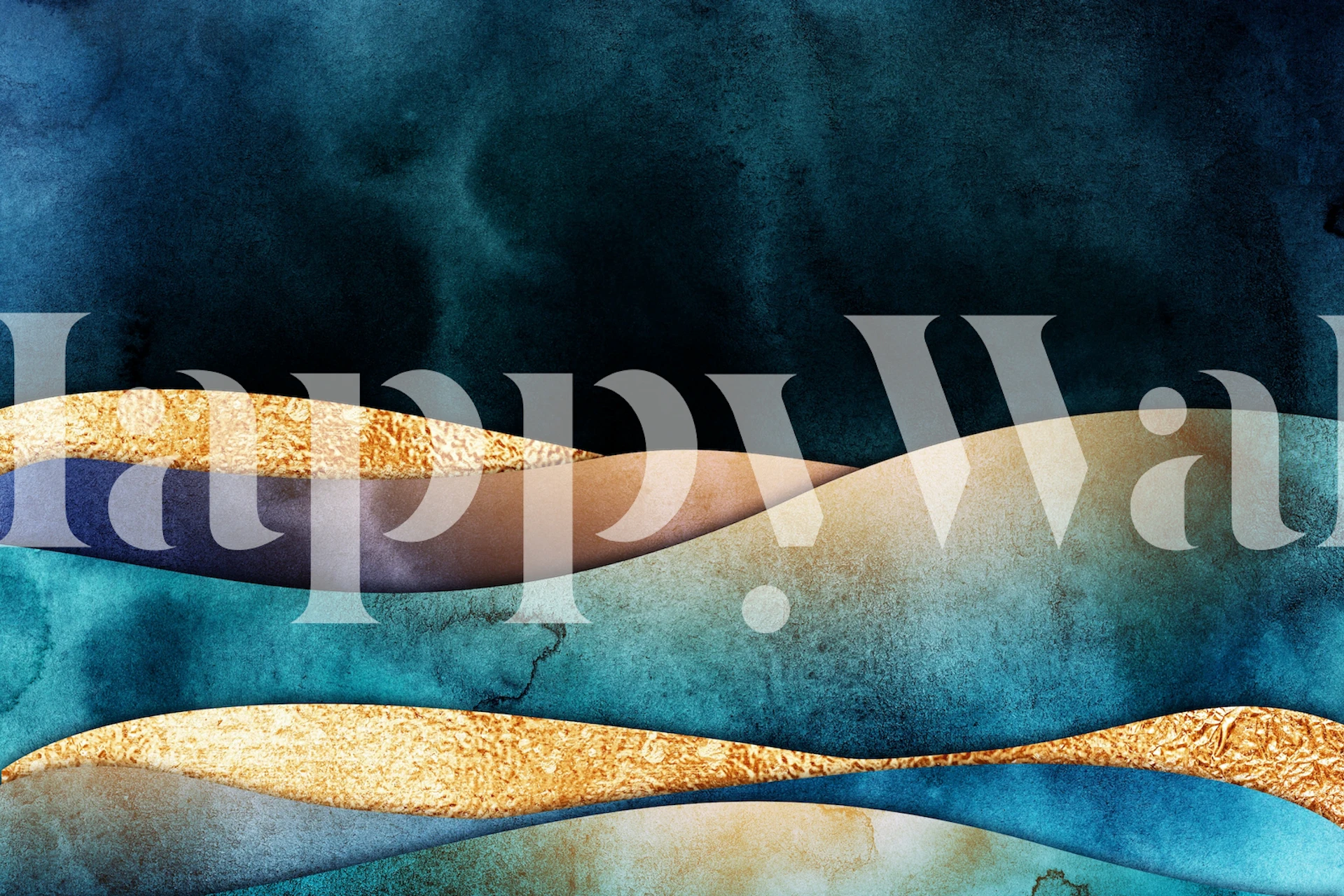 Abstract wallpaper featuring blue waves and gold accents
