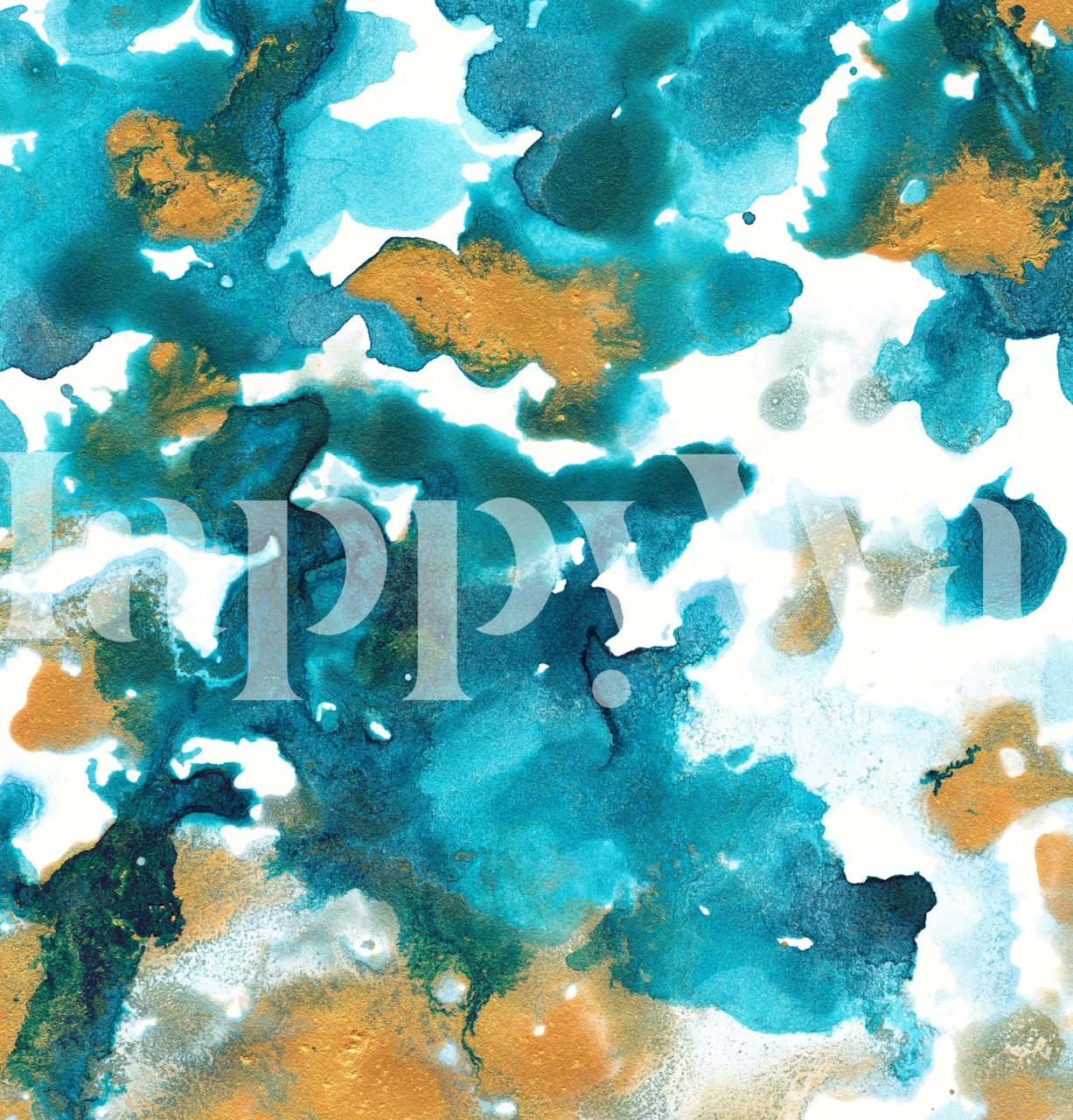 Abstract watercolor pattern with aqua teal and gold tones wallpaper