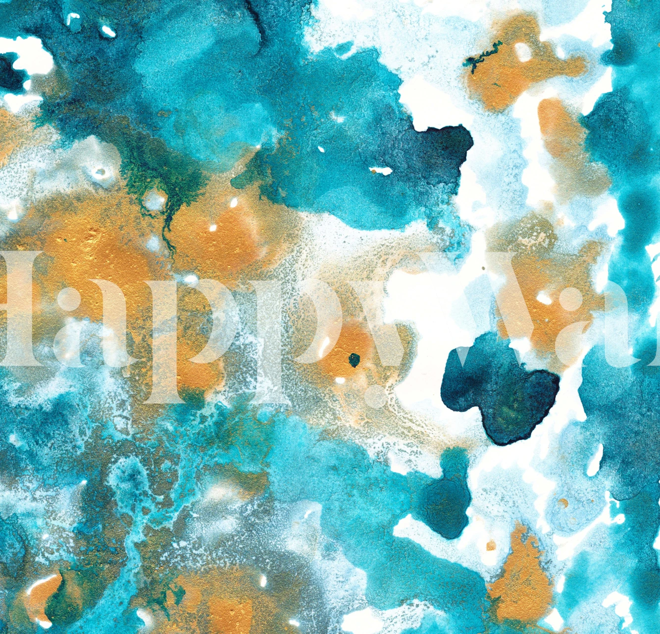 Aqua teal and gold abstract wall mural artwork