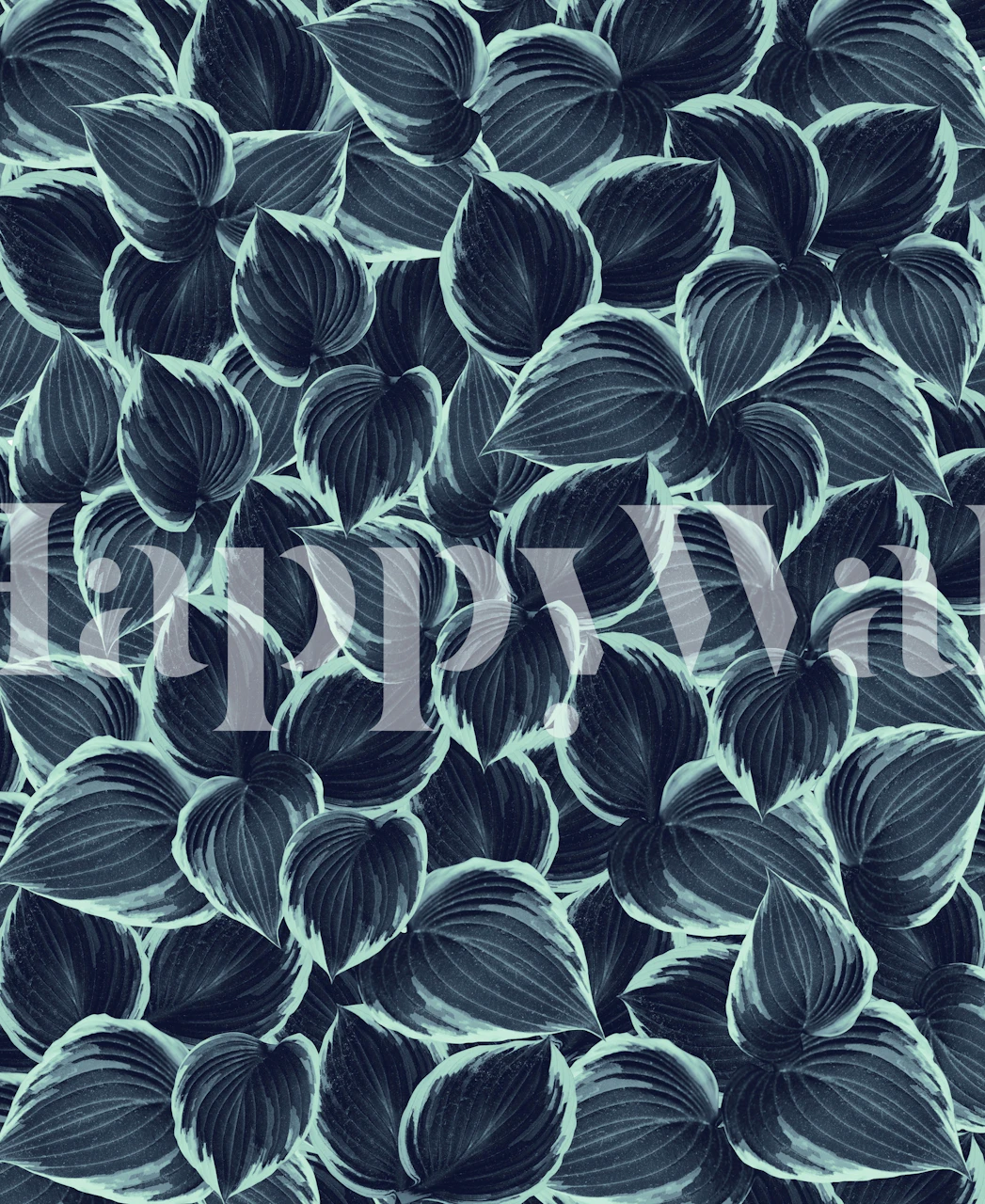 Navy blue leaves in various shapes and sizes wallpaper