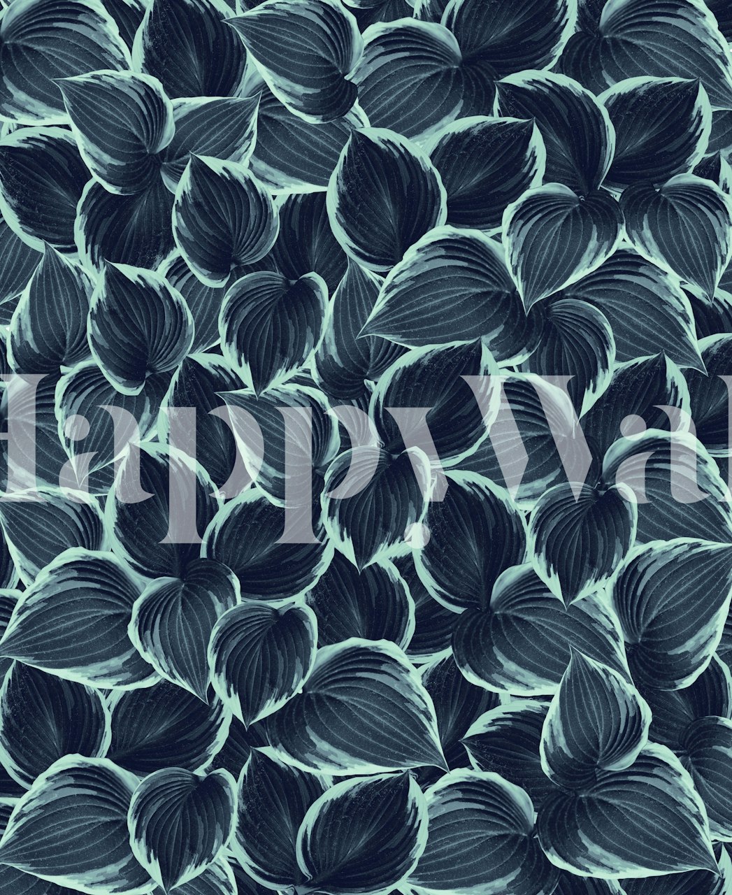 Navy blue leaves in various shapes and sizes wallpaper