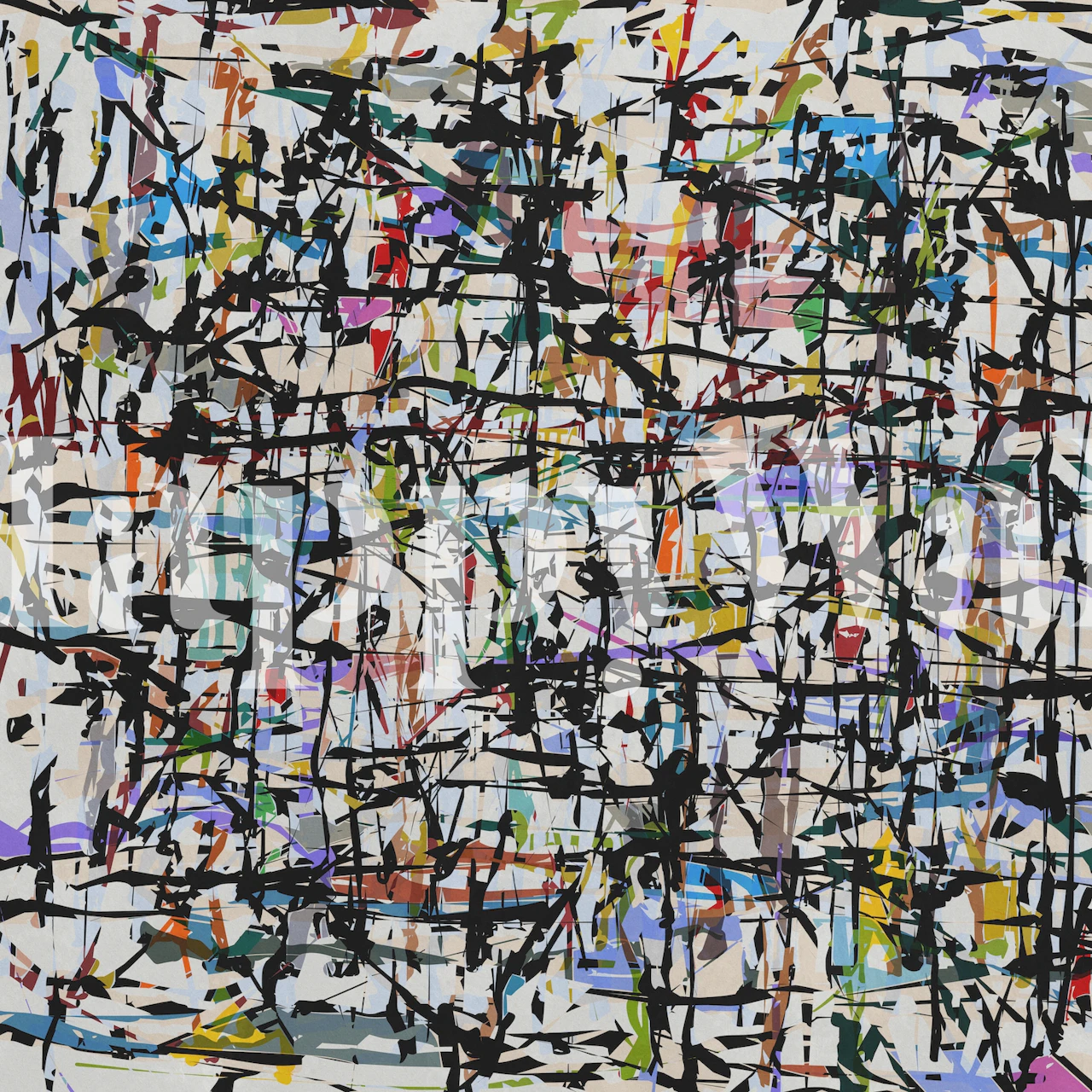 Colorful abstract pattern with black lines and vibrant hues wallpaper