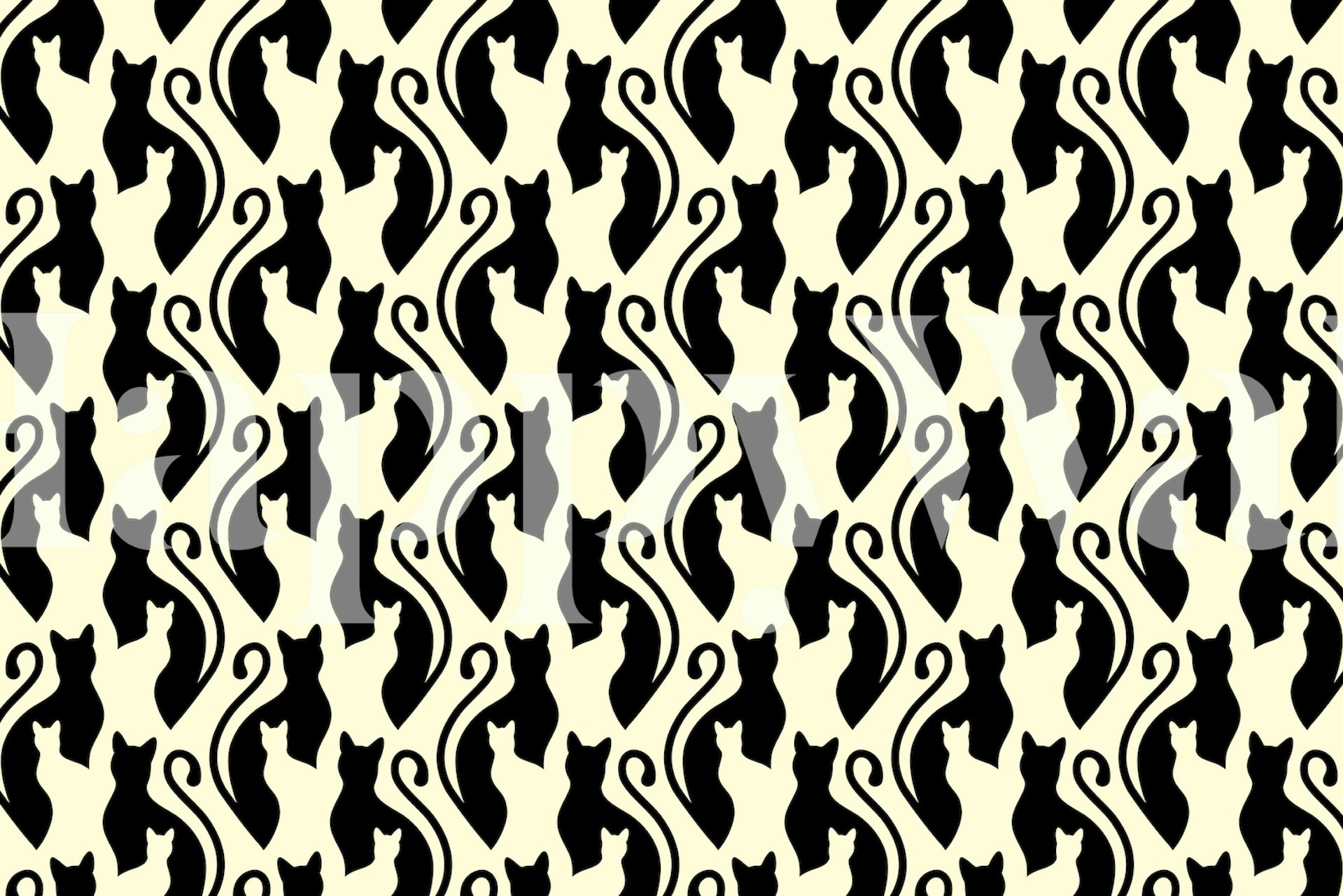 Black cat silhouettes against cream background wallpaper