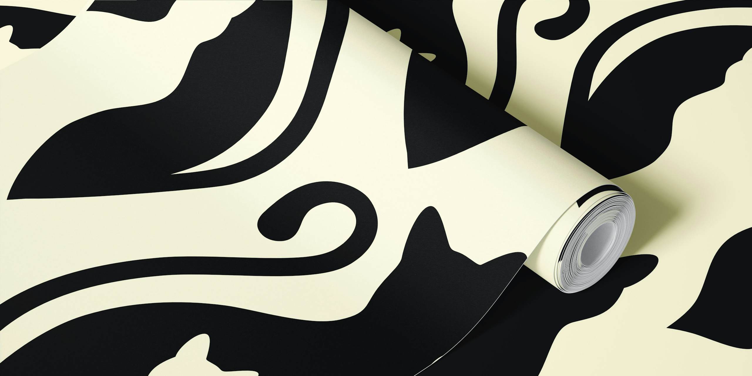 Black cat silhouettes against cream background wallpaper