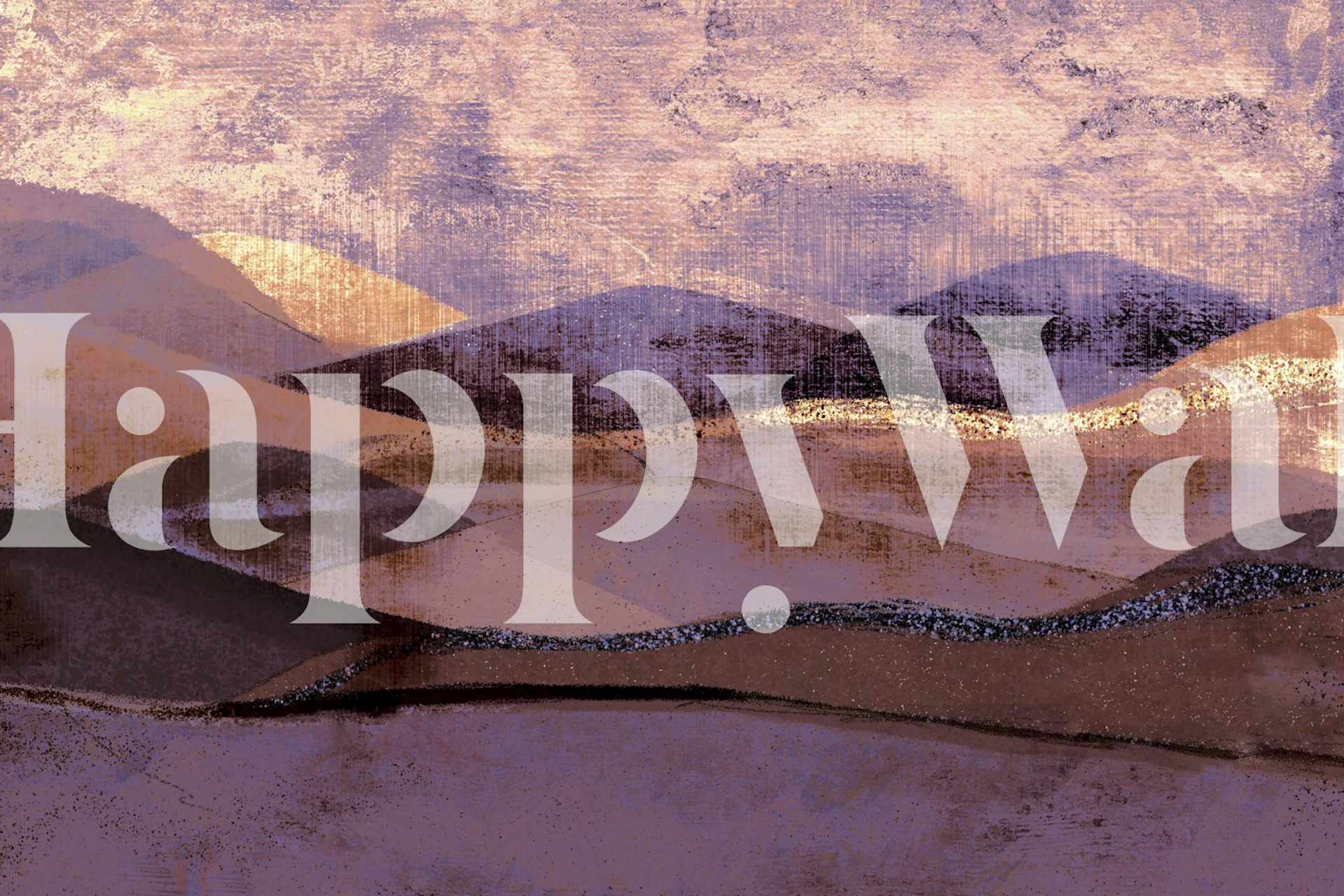 Zidna muralna slika koja prikazuje valovite brežuljke pod toplim sjajem jesenskog zalaska sunca s nijansama zlatne, jantara i ljubičaste.