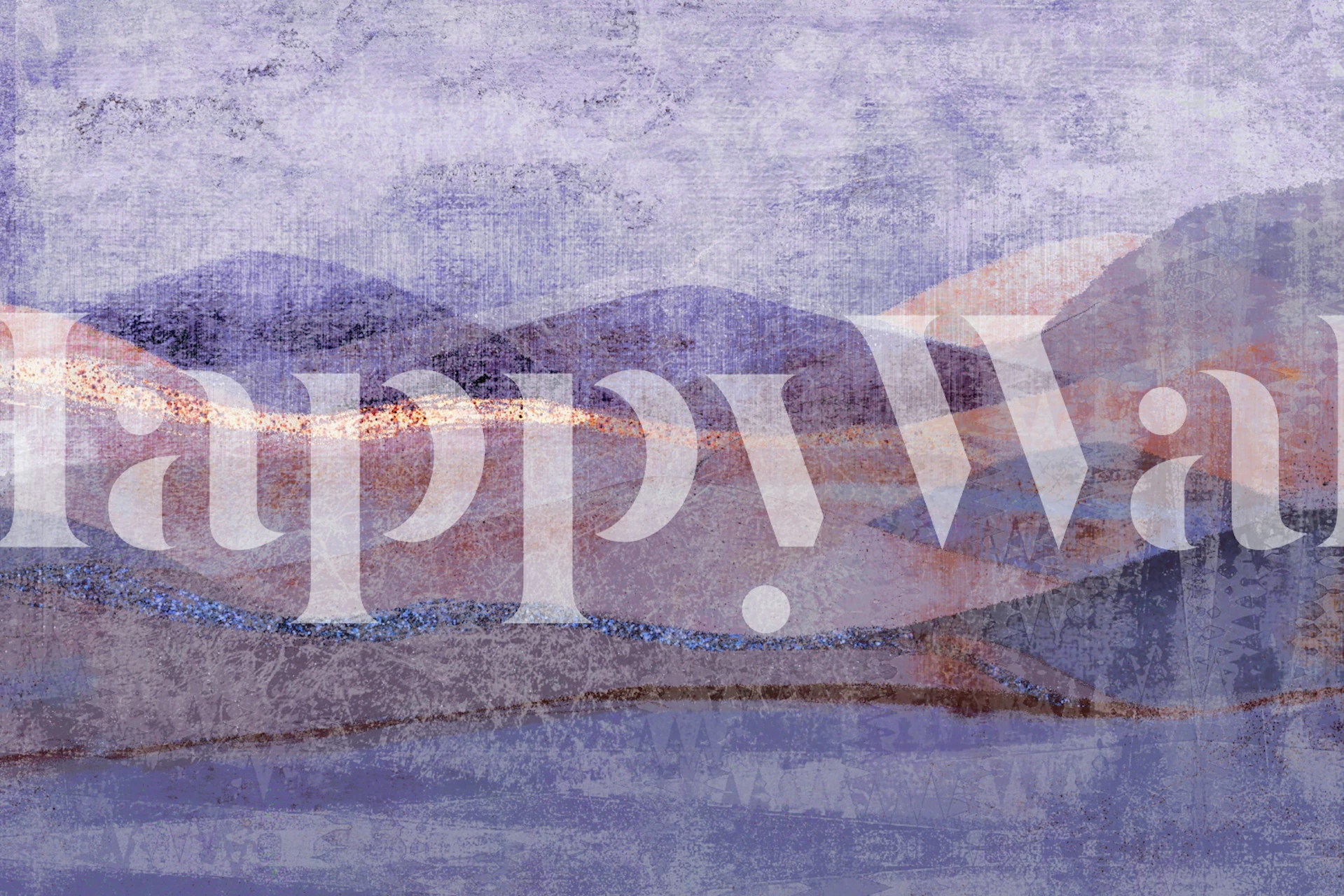 Purple mountain landscape with textured hills and blue lines wallpaper