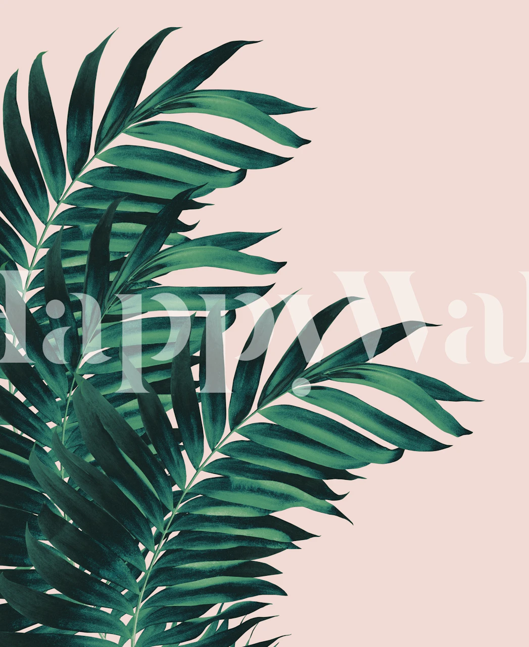 Green palm leaves on a blush pink background wallpaper
