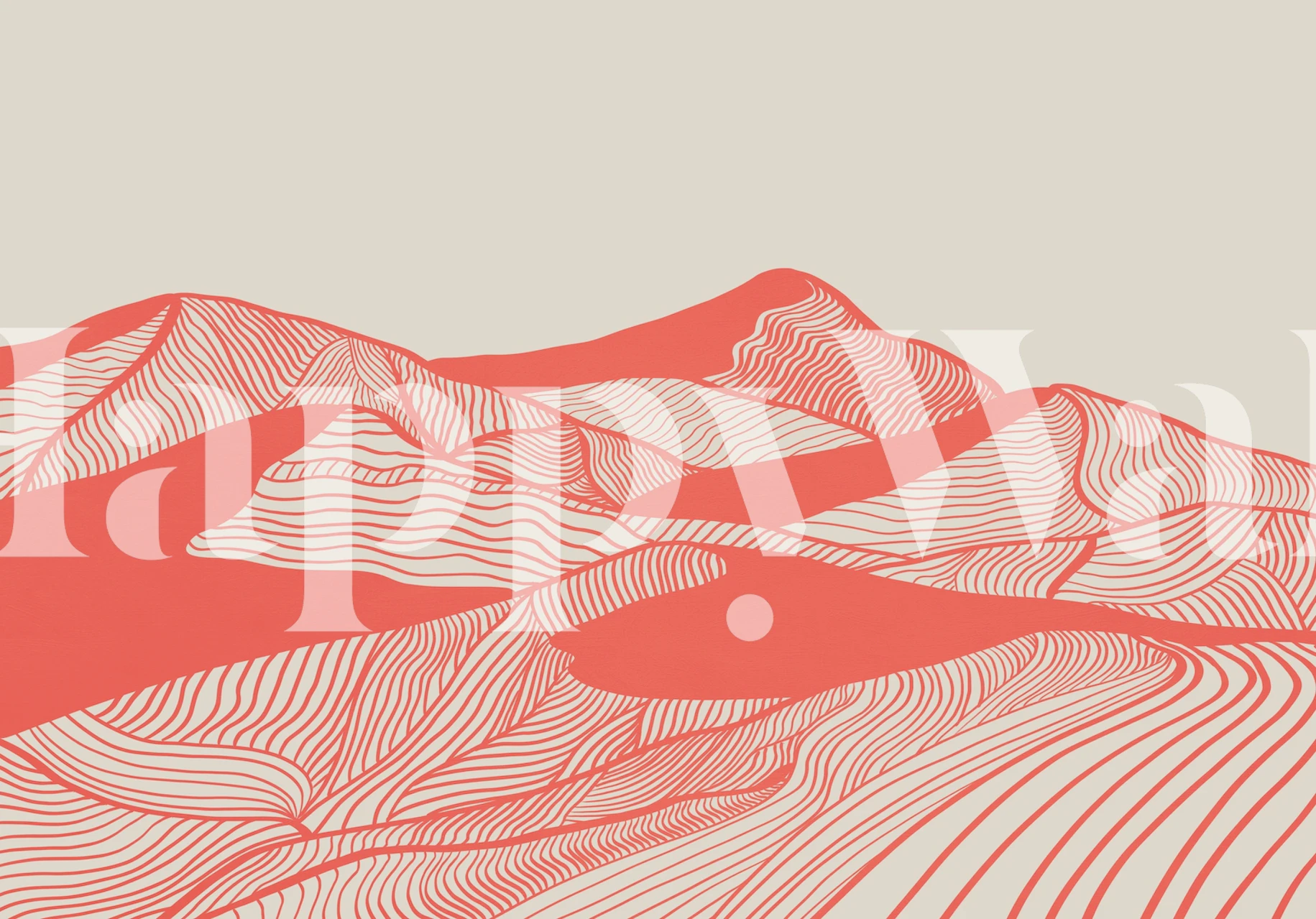 Vintage mountains line art in red and beige tones wallpaper