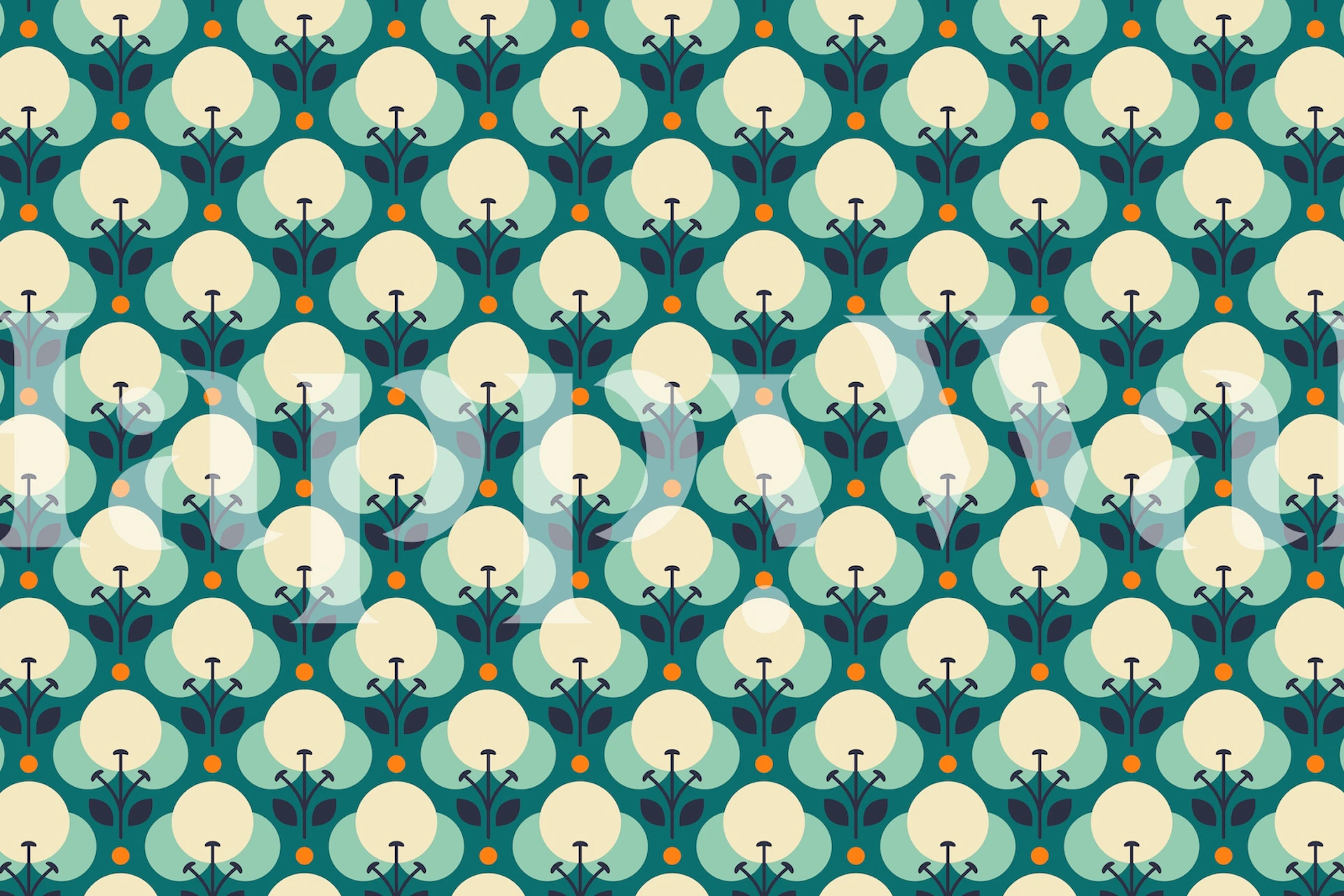 Design tapety w niebieskie retro kwiaty