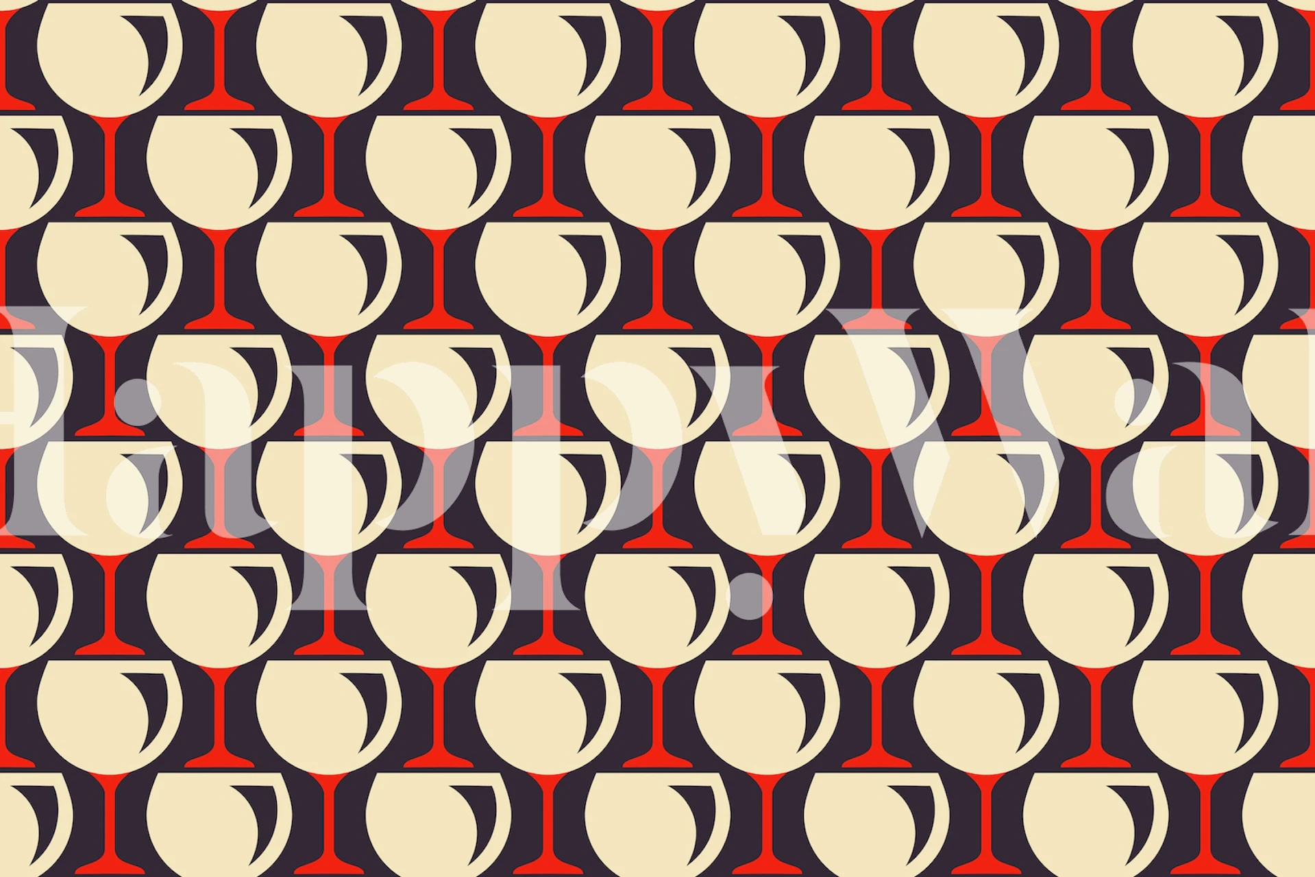 Red wine glasses pattern with cream background - wallpaper