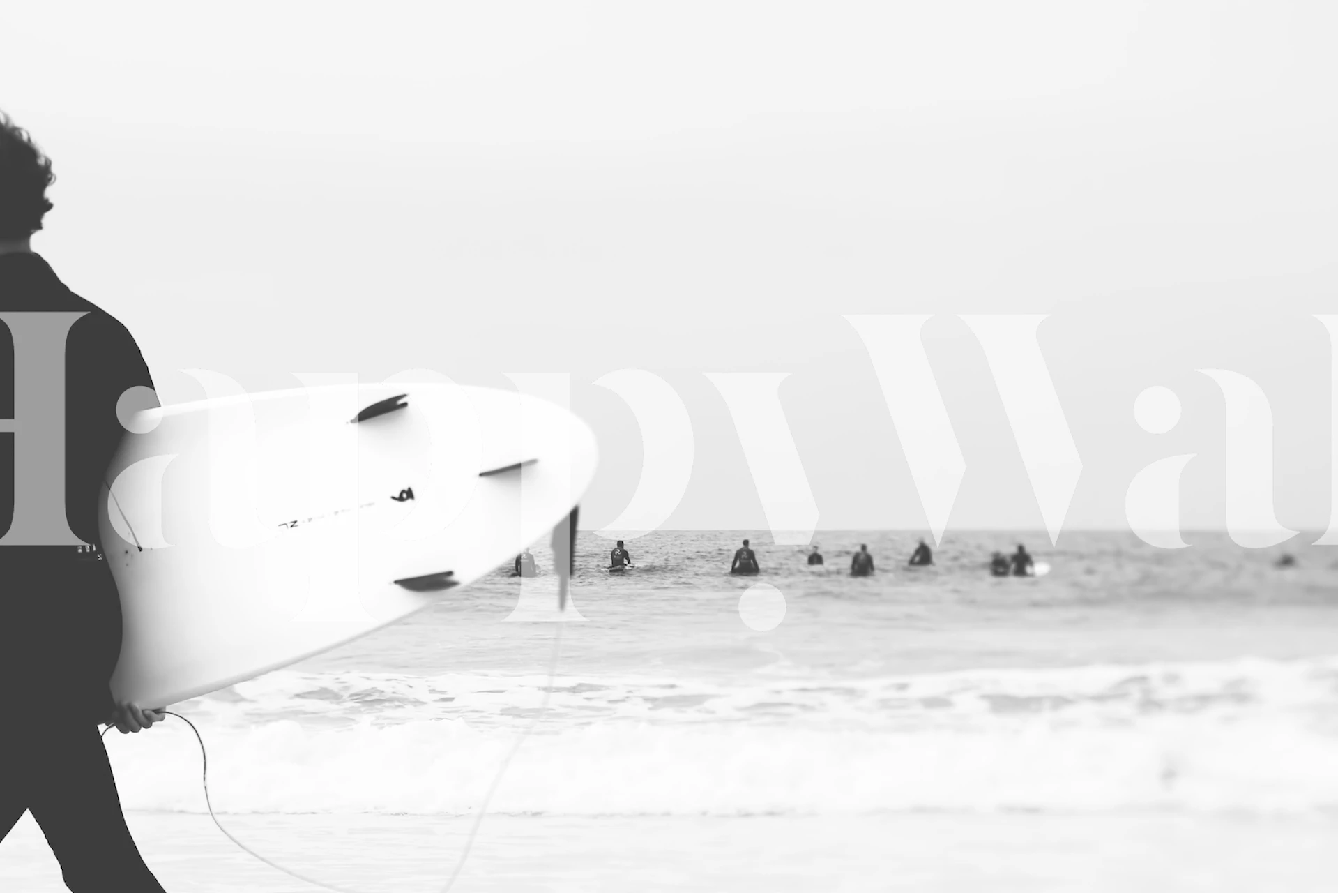 Jednobojna zidna slika siluete surfera s pozadinom mirnih oceanskih valova