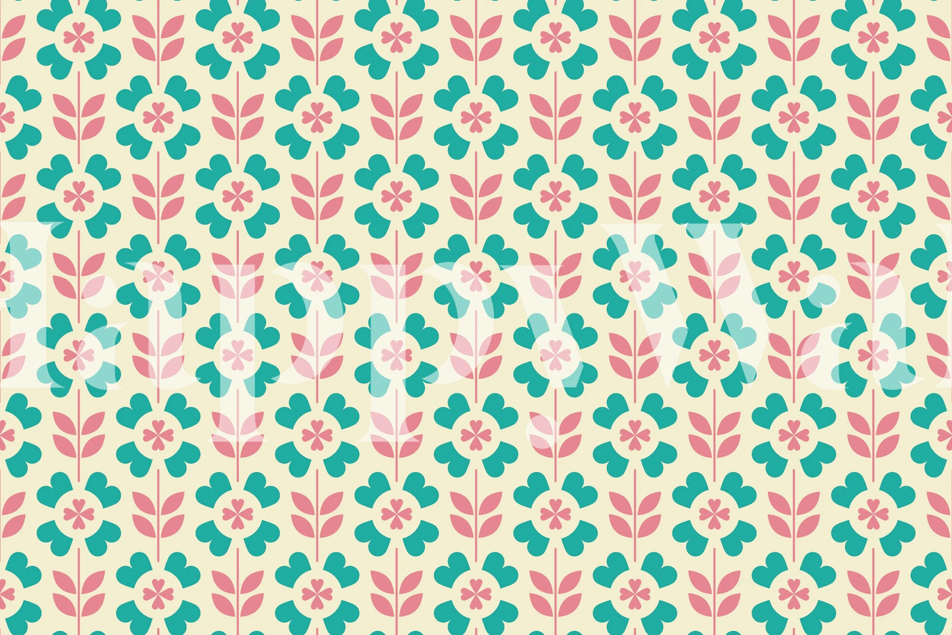 Pink and green floral pattern wallpaper in retro style