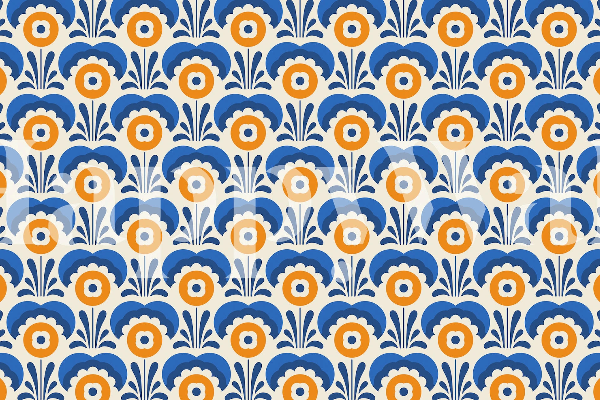 Playful flowers pattern wallpaper displayed in a room