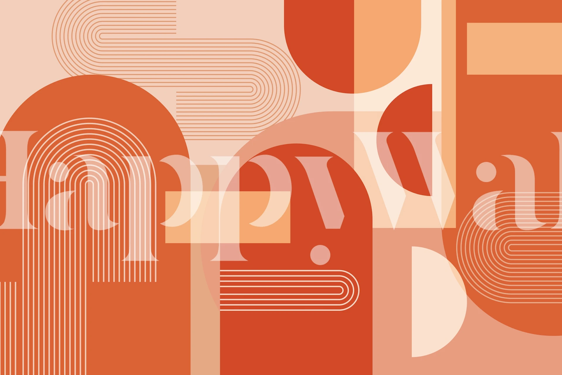 Terracotta abstract arches wall mural with soft curves and geometric shapes