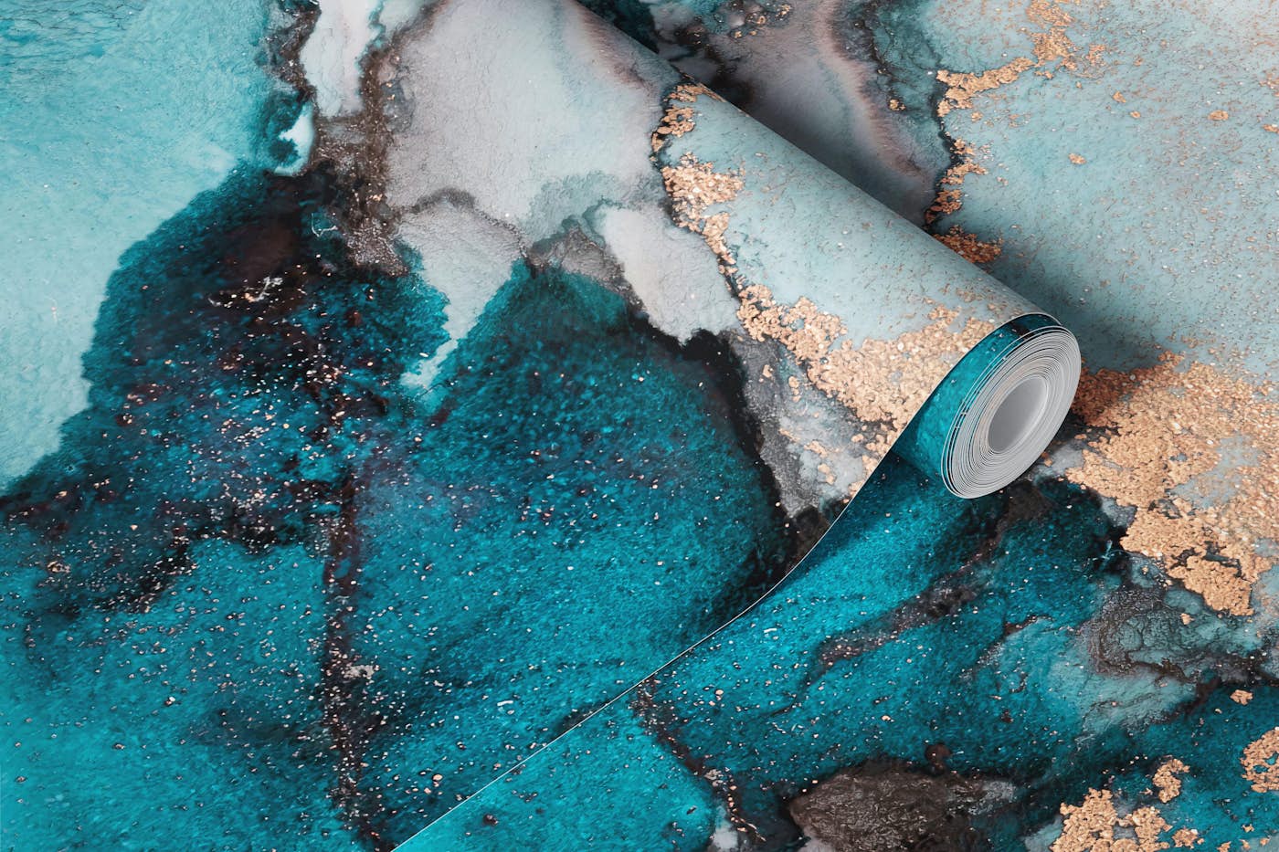 Abstract Blue Gold Ink Art wallpaper roll