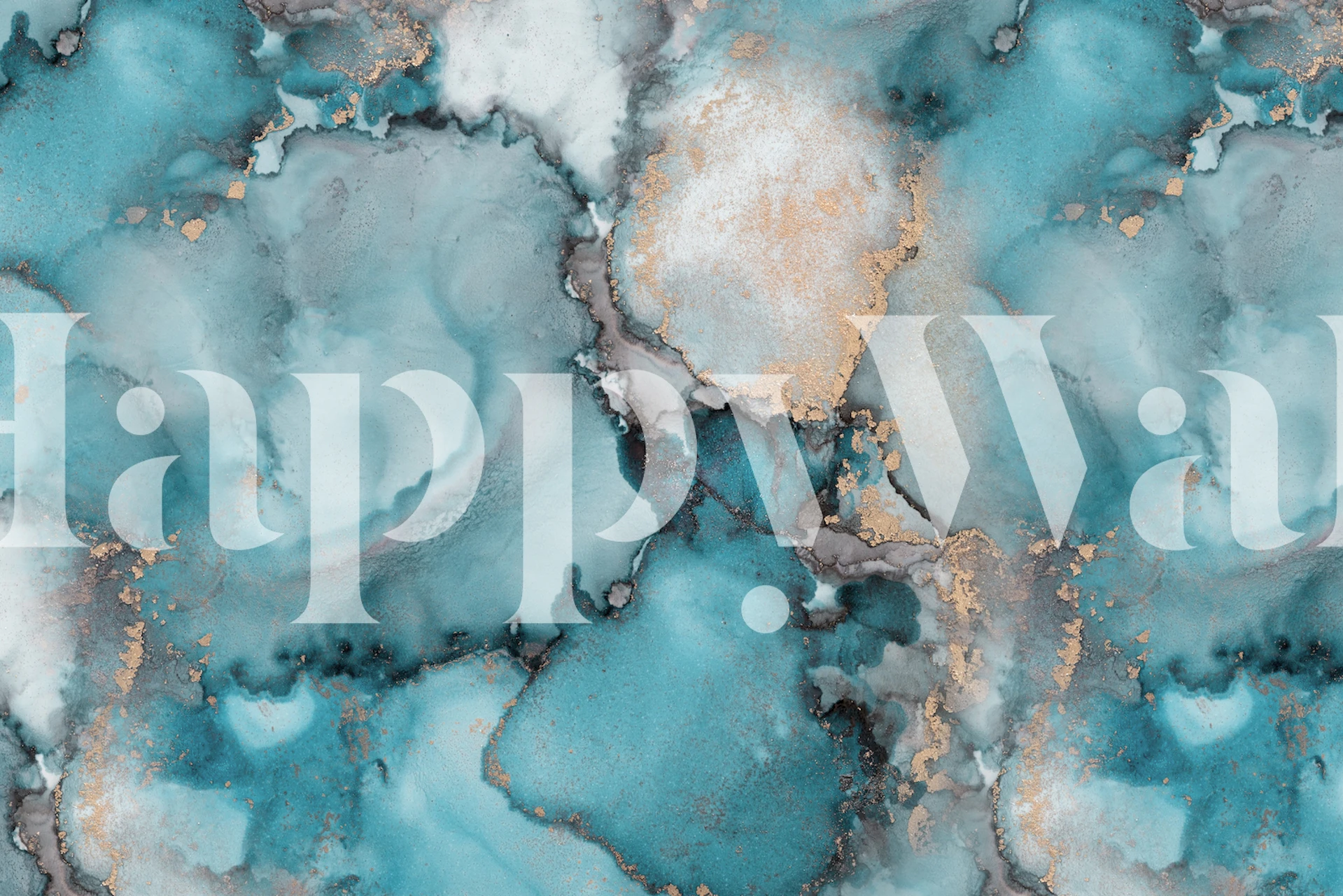 Abstract blue and gold ink pattern wallpaper