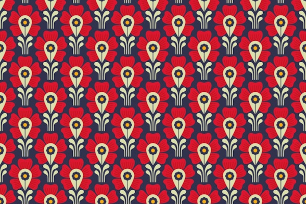 2127 Red retro flowers