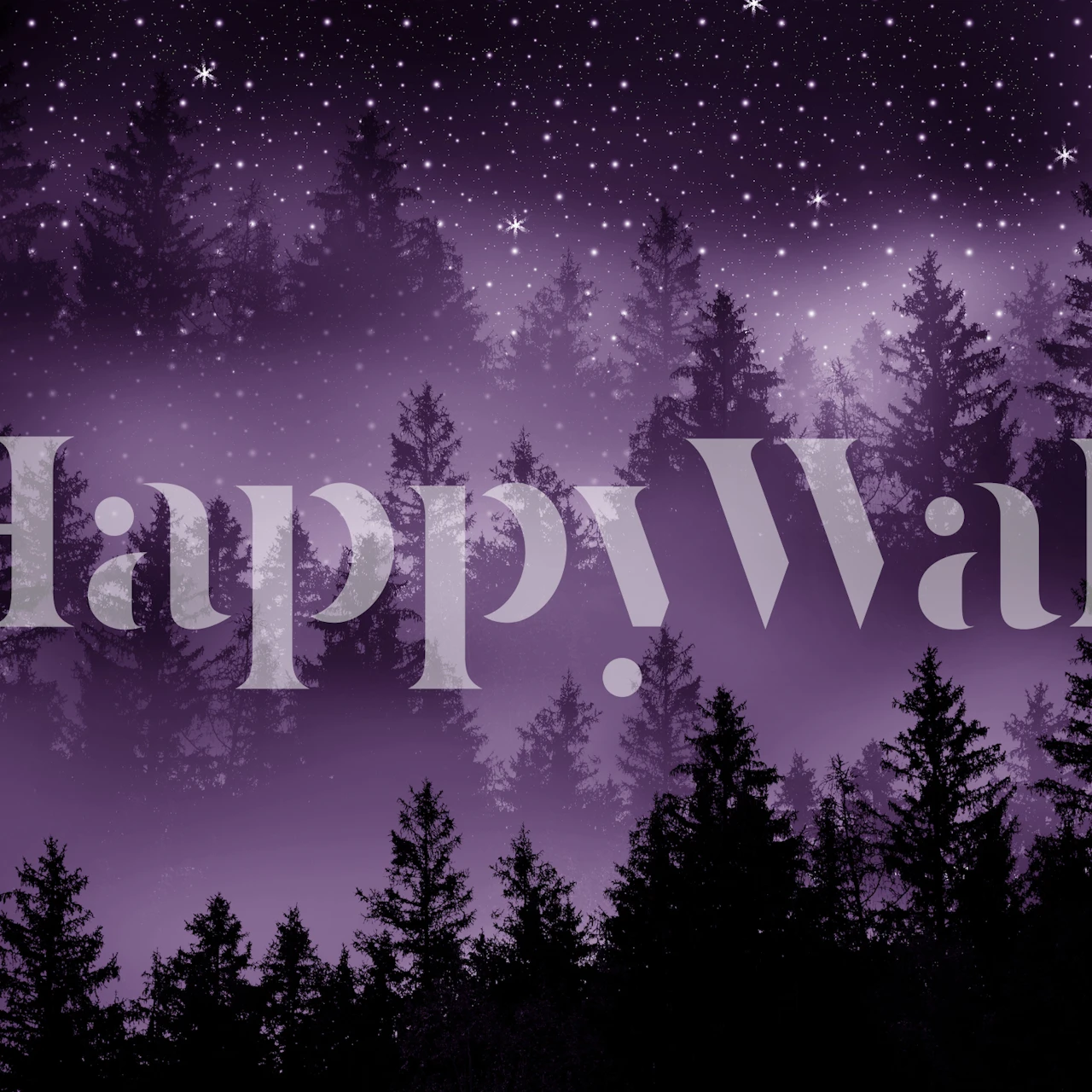 Purple forest silhouette against a starry night sky wallpaper
