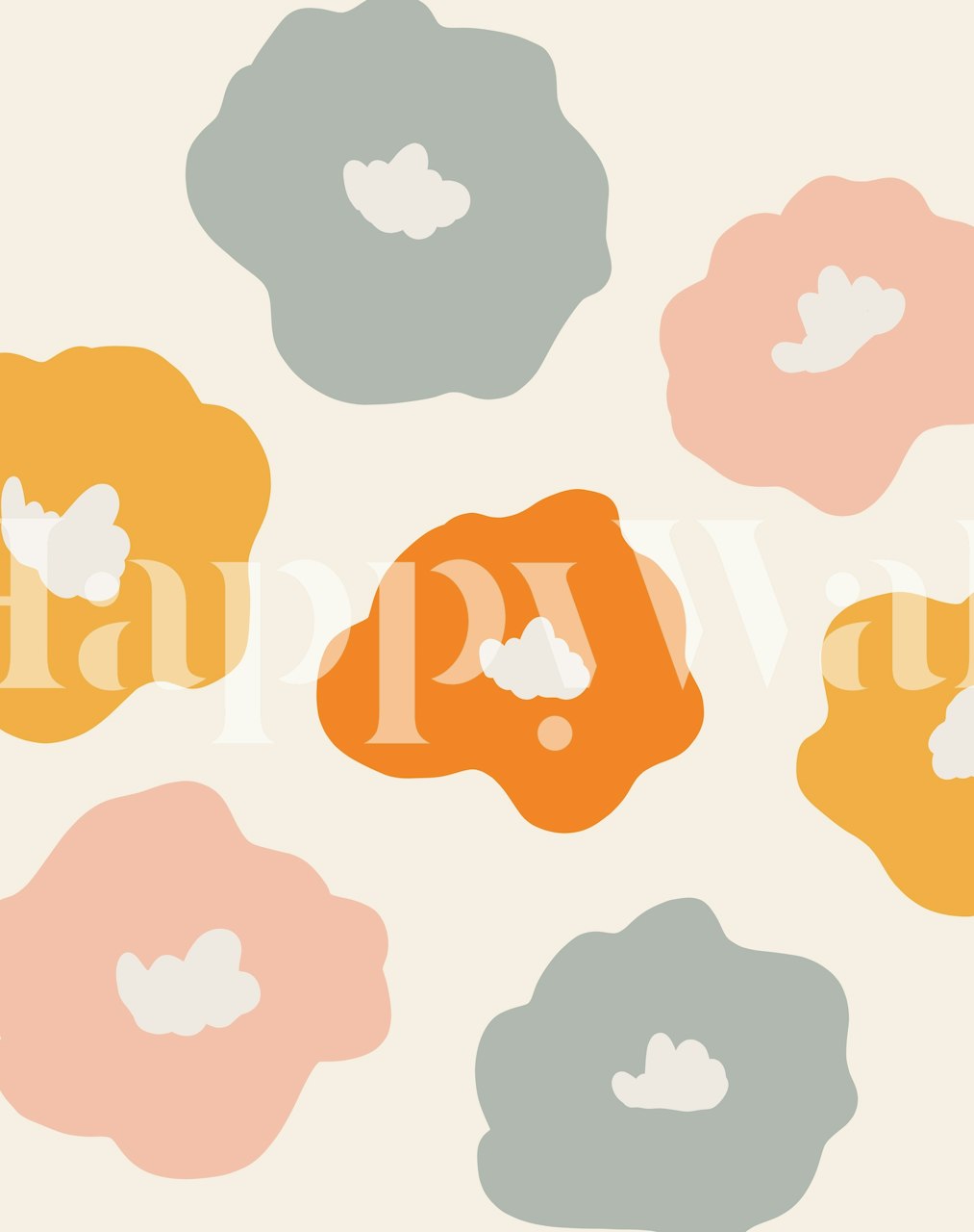 Colorful retro-style floral pattern on a wall mural for interior design