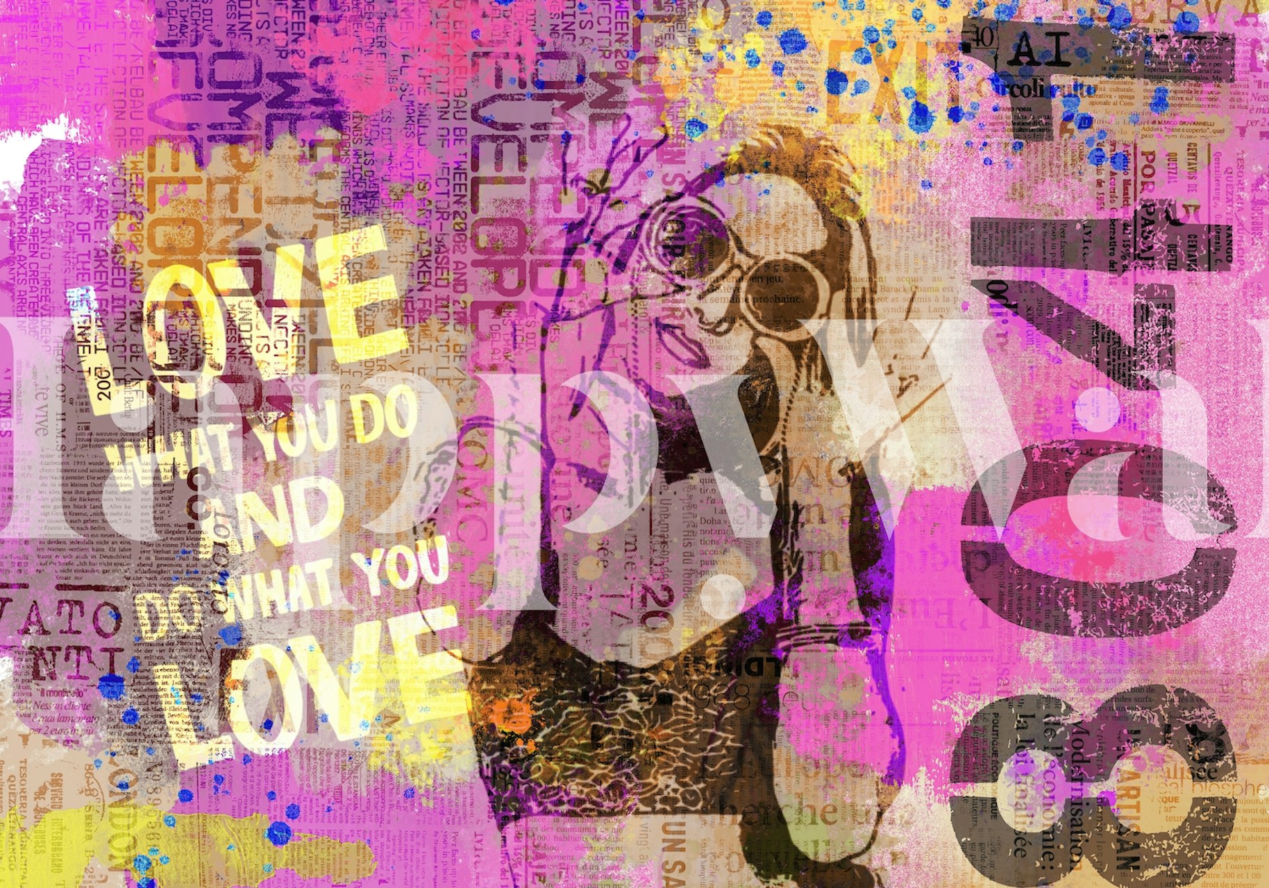 Urban-inspirerad tapet med gatukonst och en fashionabel tjej med graffitielement och motiverande fraser