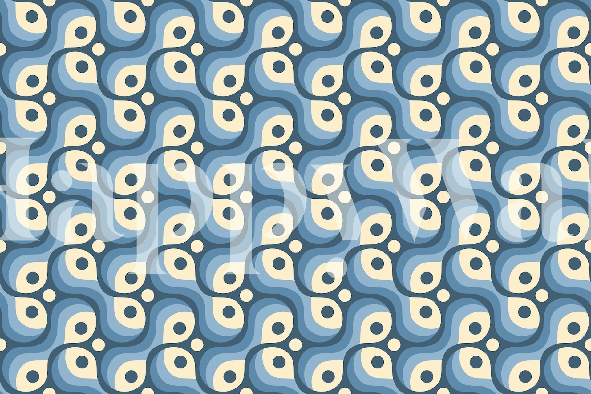 Blue retro pattern wallpaper in a room