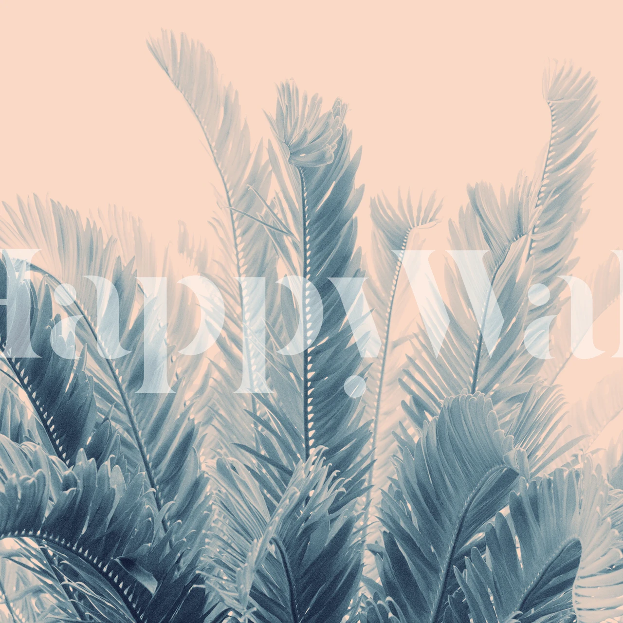 Tropical leaves wallpaper in soft blue tones