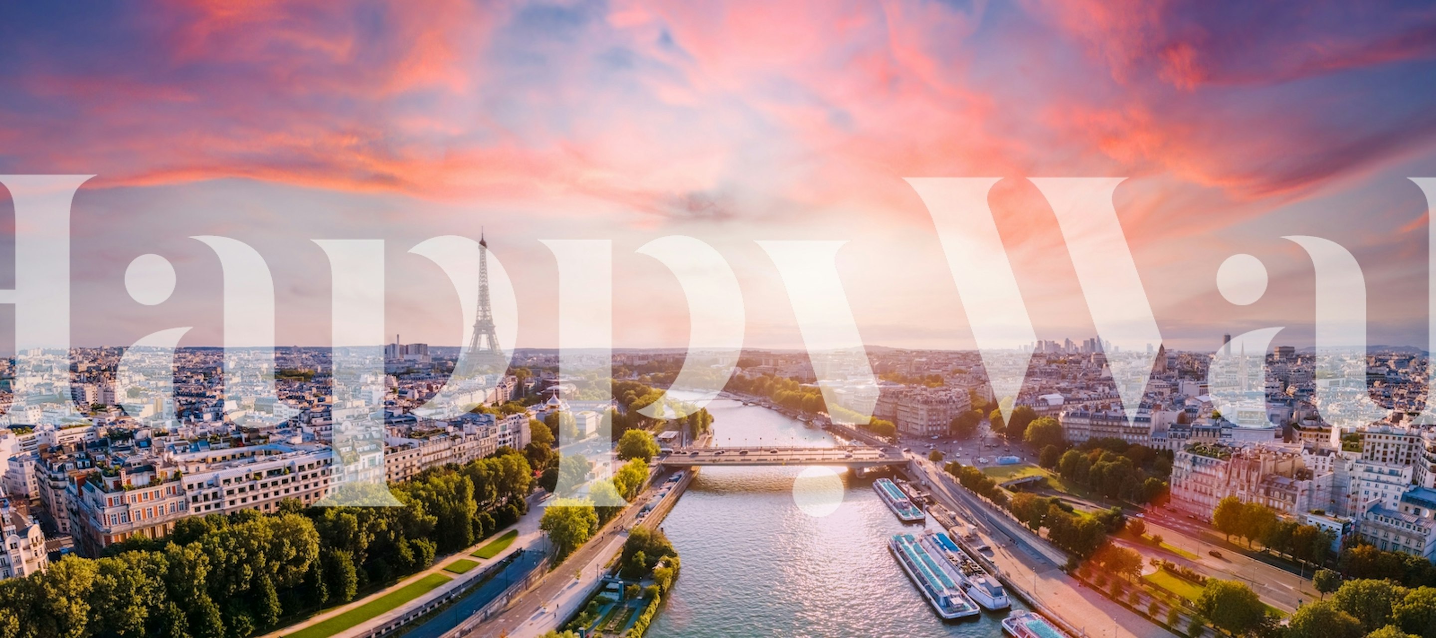Paris view og Eiffeltårnet ved solnedgang