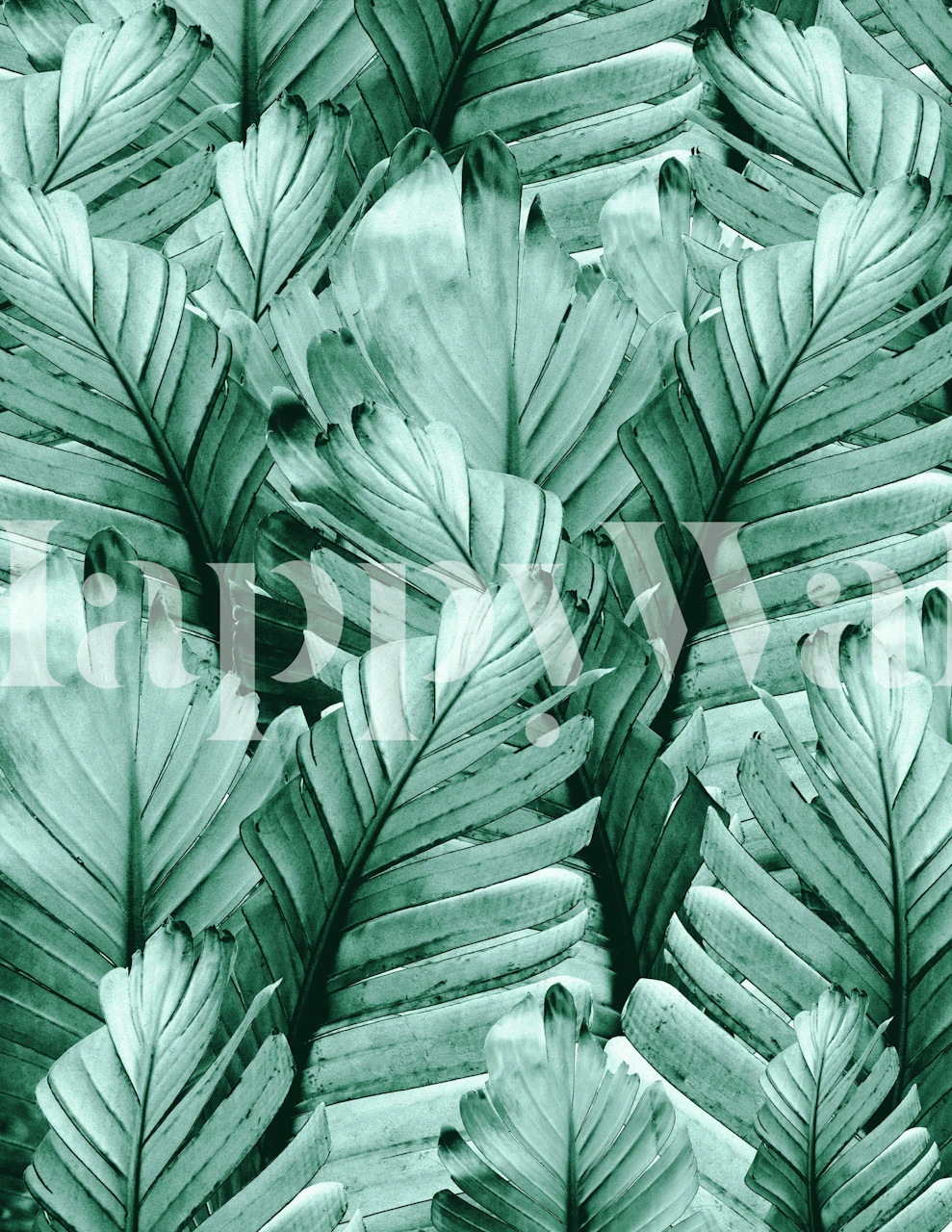 Green banana leaves wall mural with detailed textures in a tropical style