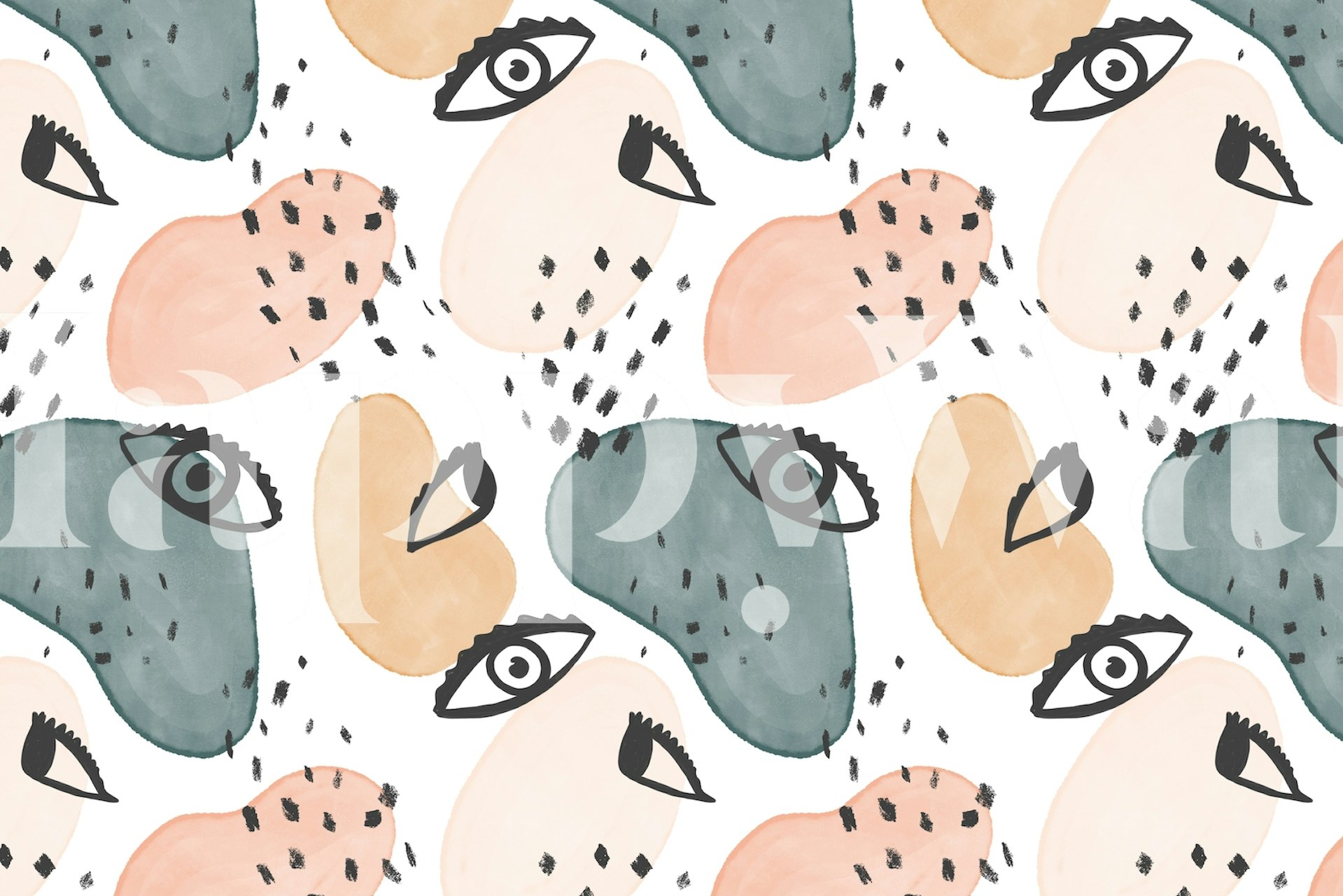 Painterly Eyes Pattern wallpaper displayed in a room