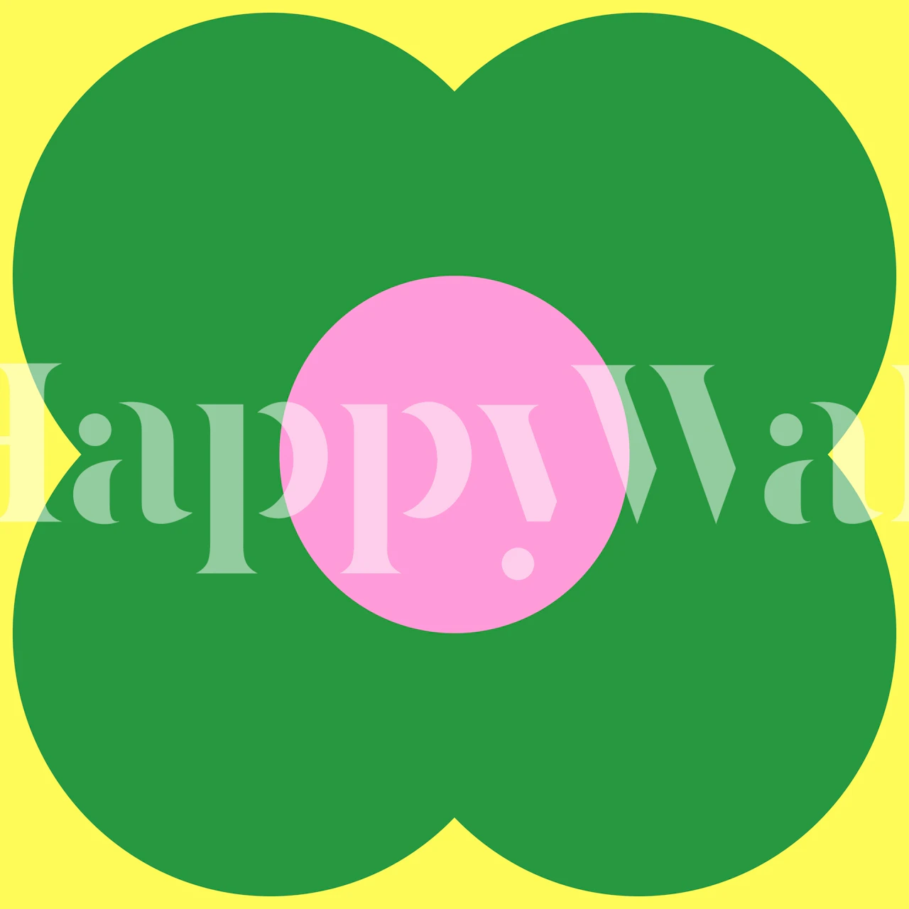 Large green flower with pink center on yellow background wallpaper
